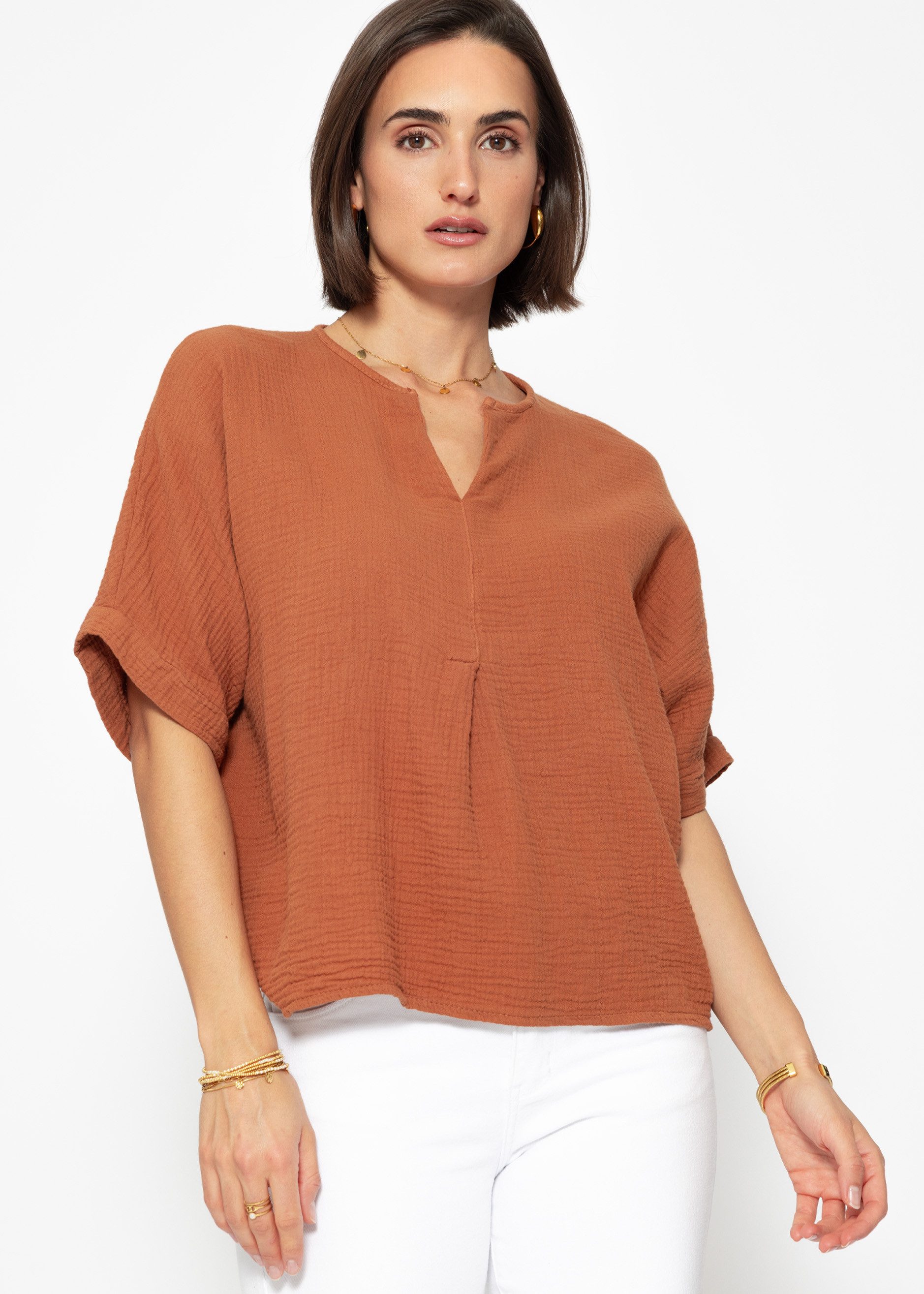 SASSYCLASSY Kurzarmshirt Oversize Musselin Shirt Damen günstig online kaufen