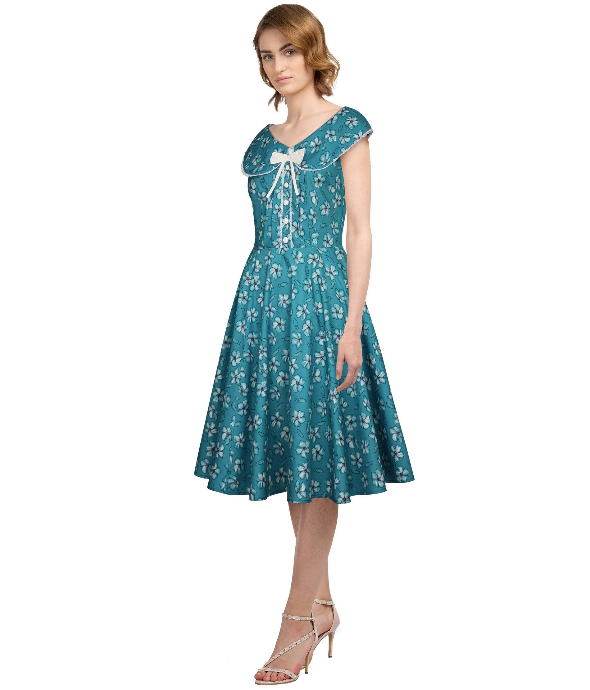 Chic Star Petticoat-Kleid Vintage Kleid zum Petticoat in türkis Blumemuster