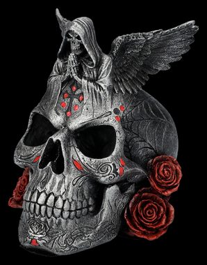 Figuren Shop GmbH Dekofigur Totenkopf Figur - The Dead Skull - Totenschädel Dekoration Gothic Rose