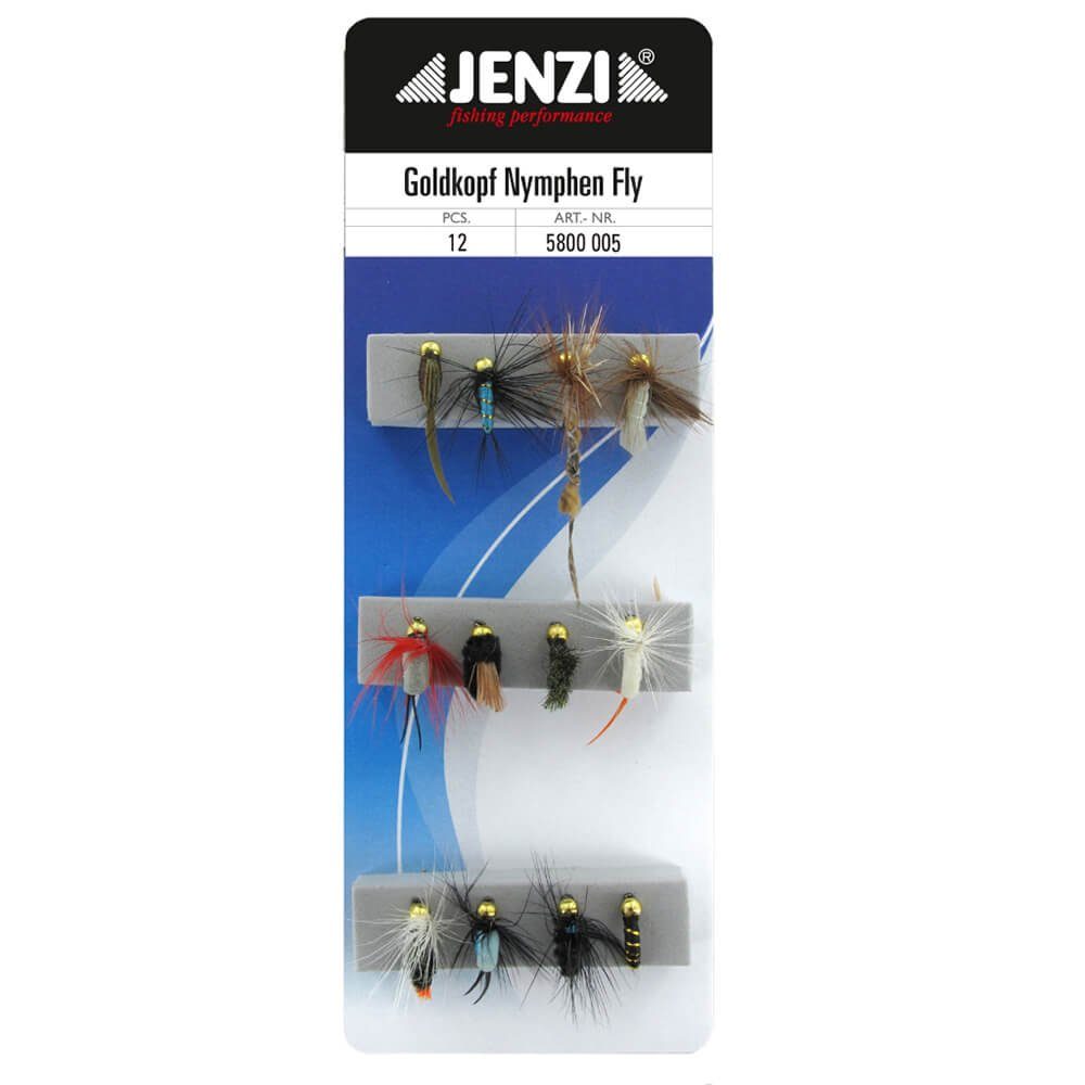 Kunstköder Jenzi Insektenimitate Fliegenset Goldkopf-Nymphen 12Stk.
