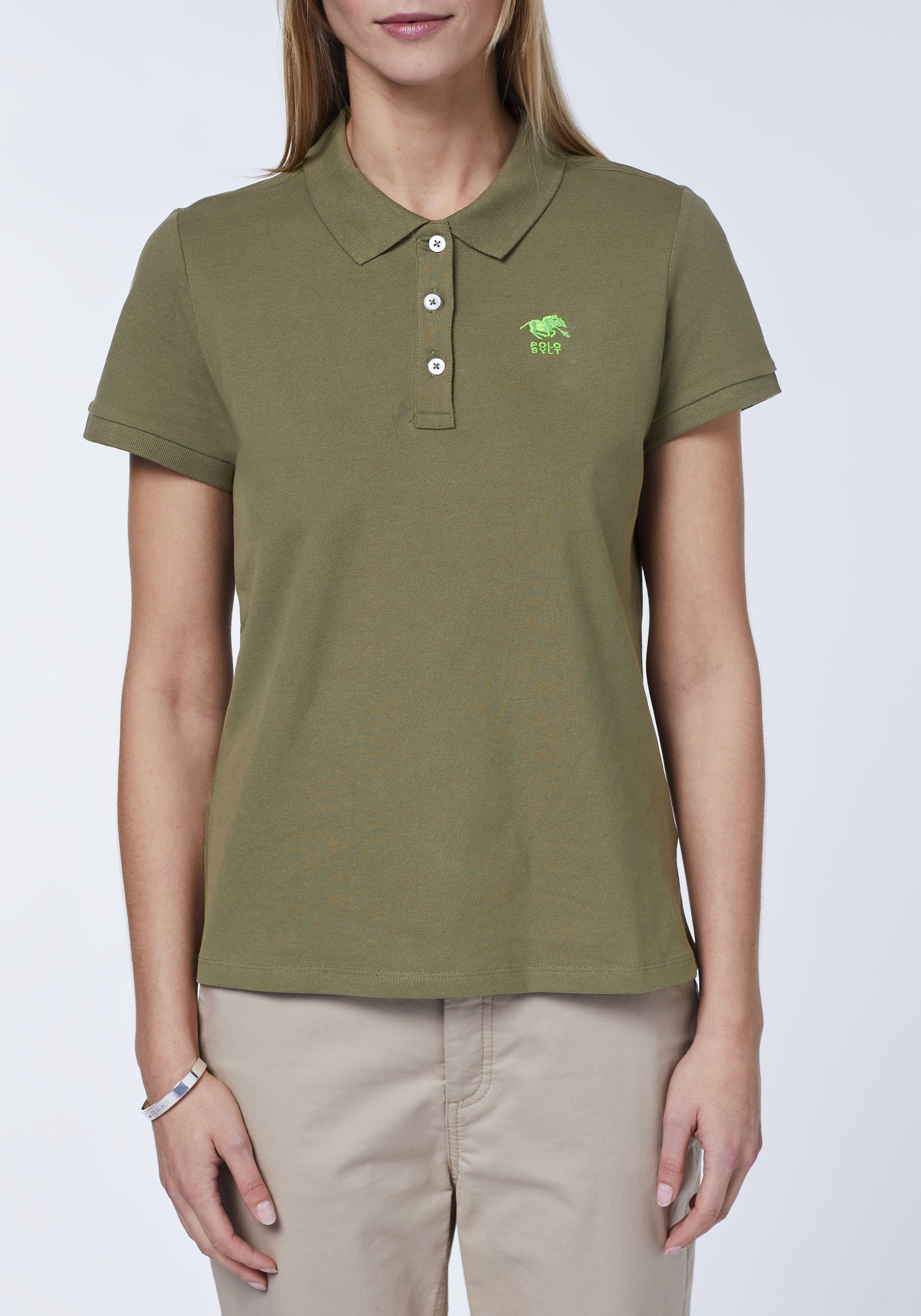 Polo mit Poloshirt Sylt Label-Stickerei Olive Burnt 18-0521