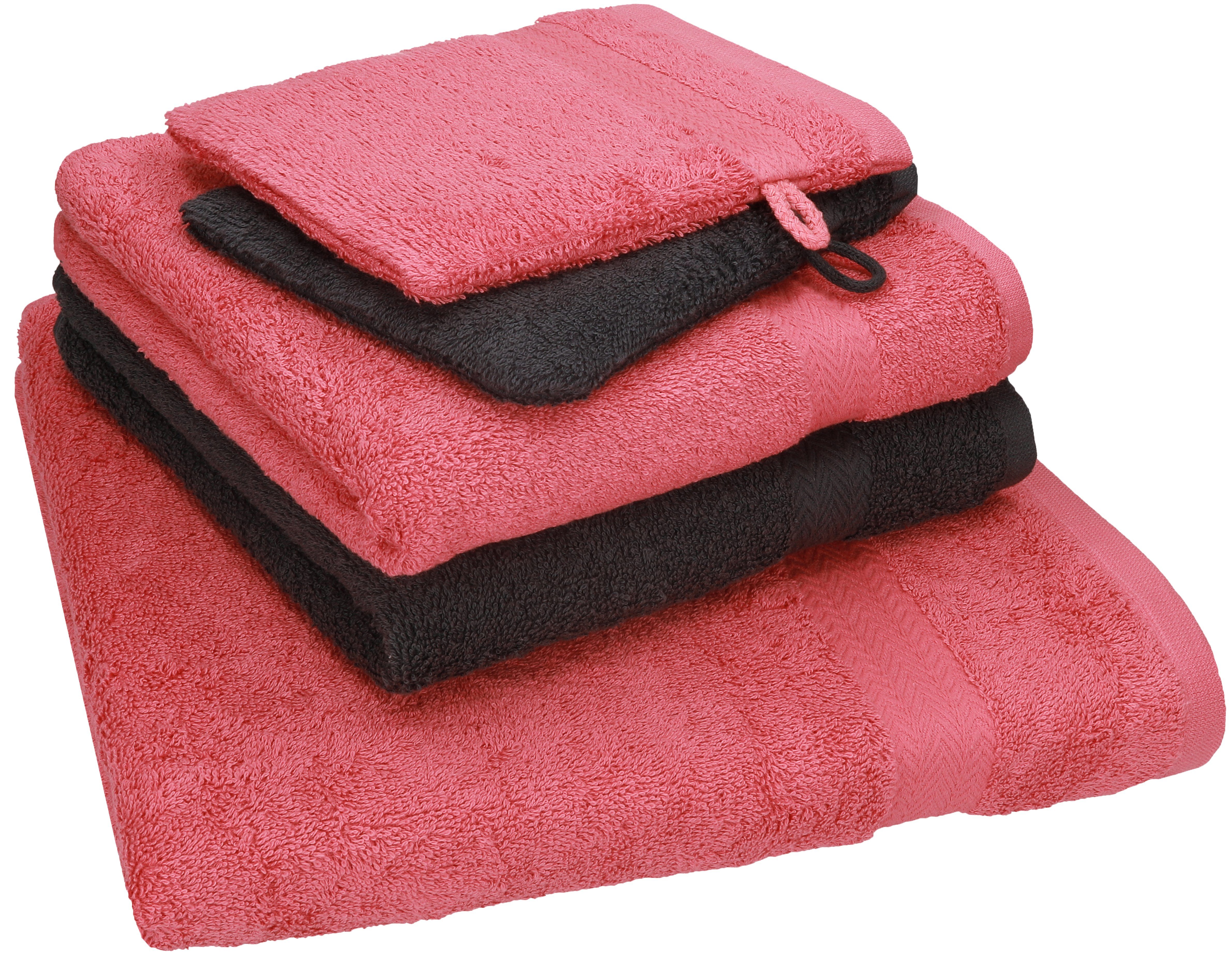 2 100% grau Set Single 100% Set Handtücher Baumwolle himbeere-graphit Handtuch 5 Betz Waschhandschuhe, TLG. Duschtuch Baumwolle 2 Handtuch 1 Pack
