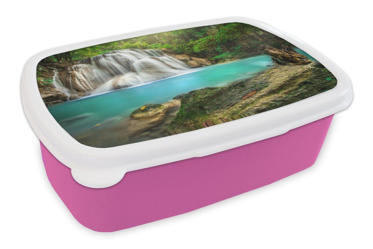 Kinder, Wald Mädchen, für Kunststoff Natur, Lunchbox Brotbox - MuchoWow - Wasserfall Brotdose Snackbox, Kunststoff, rosa Erwachsene, (2-tlg),