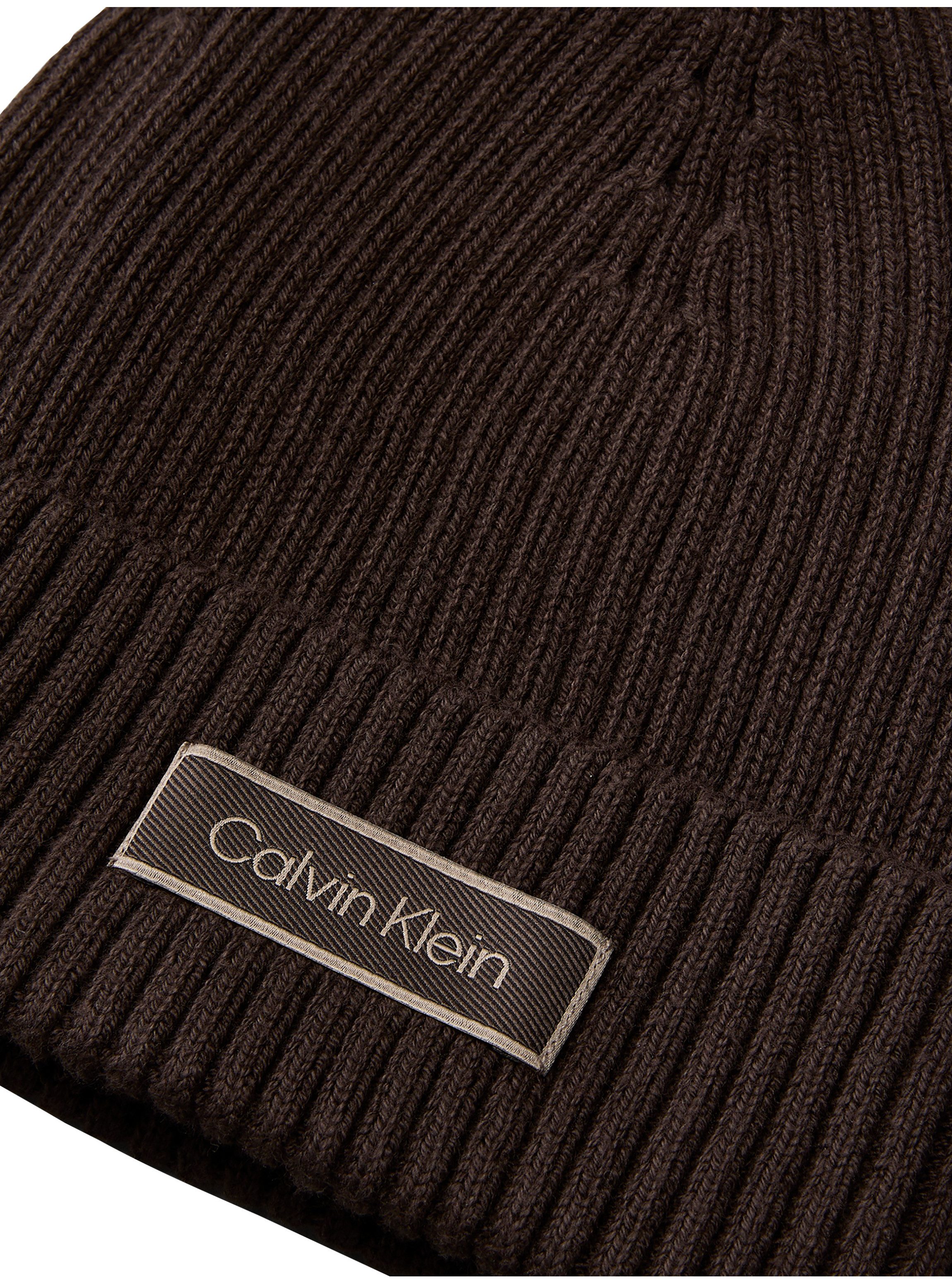 Calvin Klein Strickmütze PATCH CHUNKY RIB COTTON BEANIE mit Markenlogo