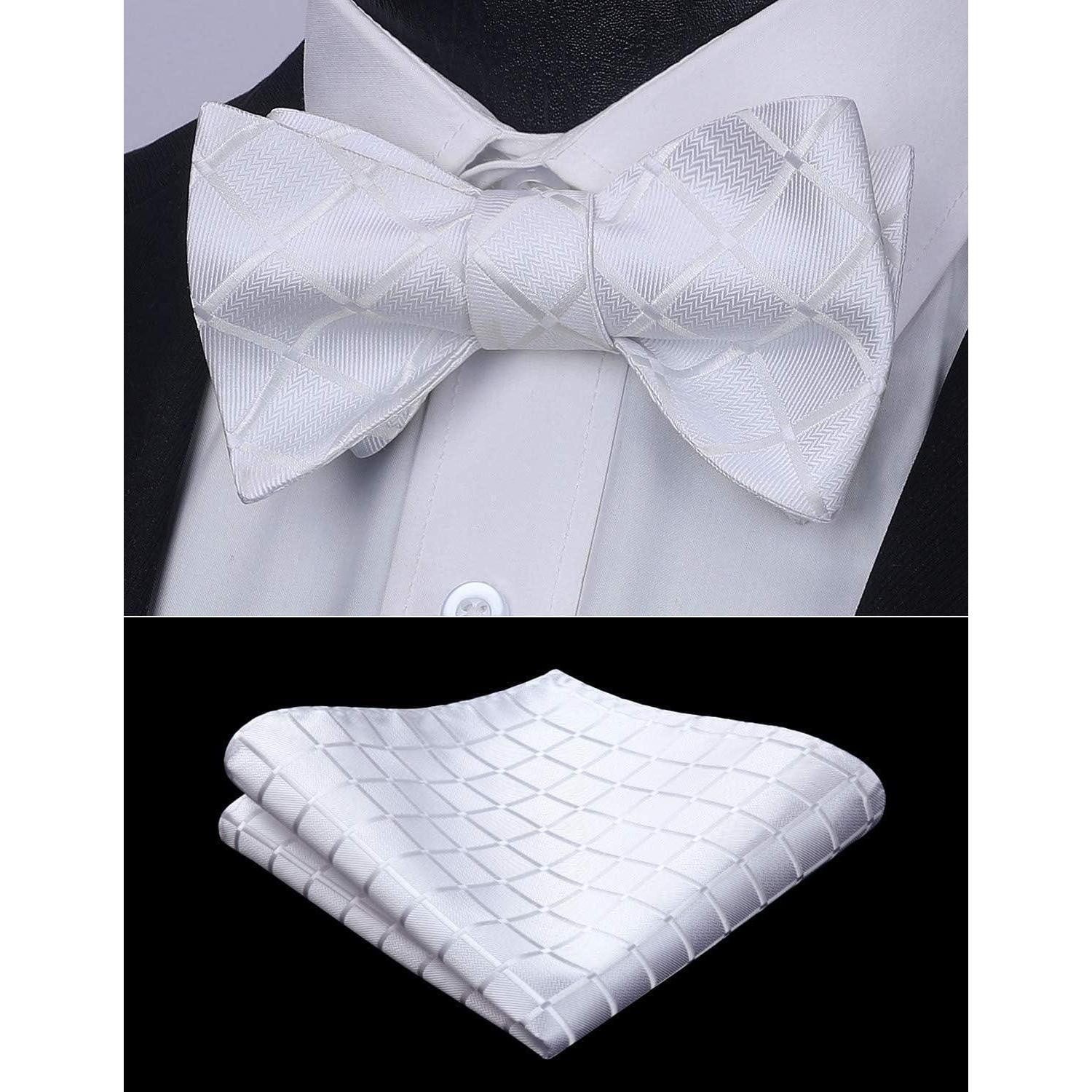 LuxusKollektion Krawatte Fliege Herren Einstellbar Einstecktuch Set Weiß-1 Einheitsgröße