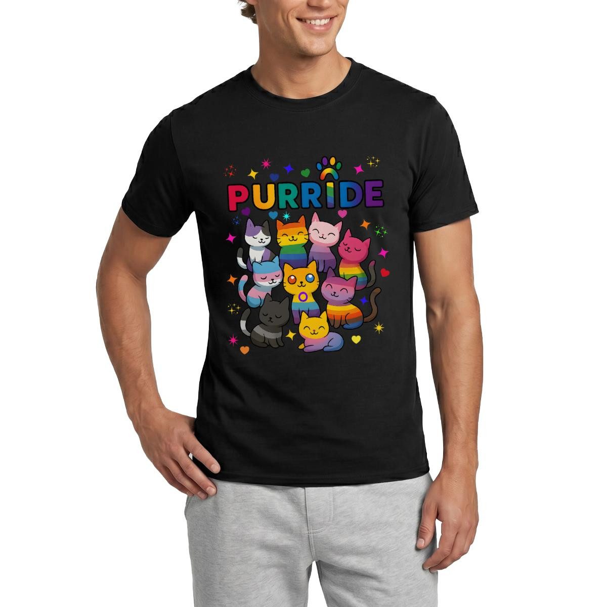 T-Shirt Pride Purride Regenbogen Katzen Männer T-Shirt