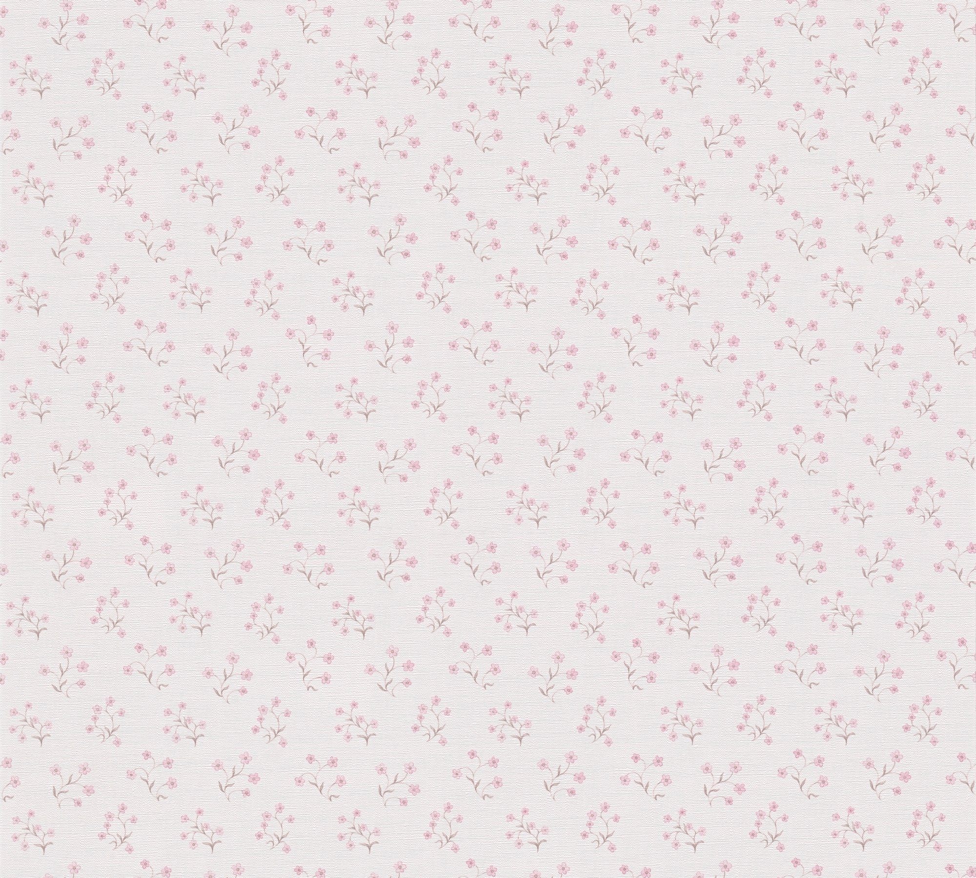 A.S. Création Vliestapete Florale Landhaustapete, leicht strukturiert, matt, gemustert, neutral, (1 St), Blümchen-Tapete Zierlich Tapeten Wohnzimmer Schlafzimmer Küche Design