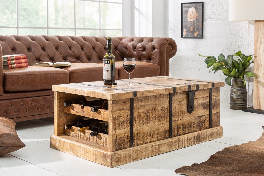 riess-ambiente Couchtisch BODEGA 100cm natur (Einzelartikel, 1-St), Wohnzimmer · Massivholz · eckig · Truhe · Hausbar · mit Stauraum