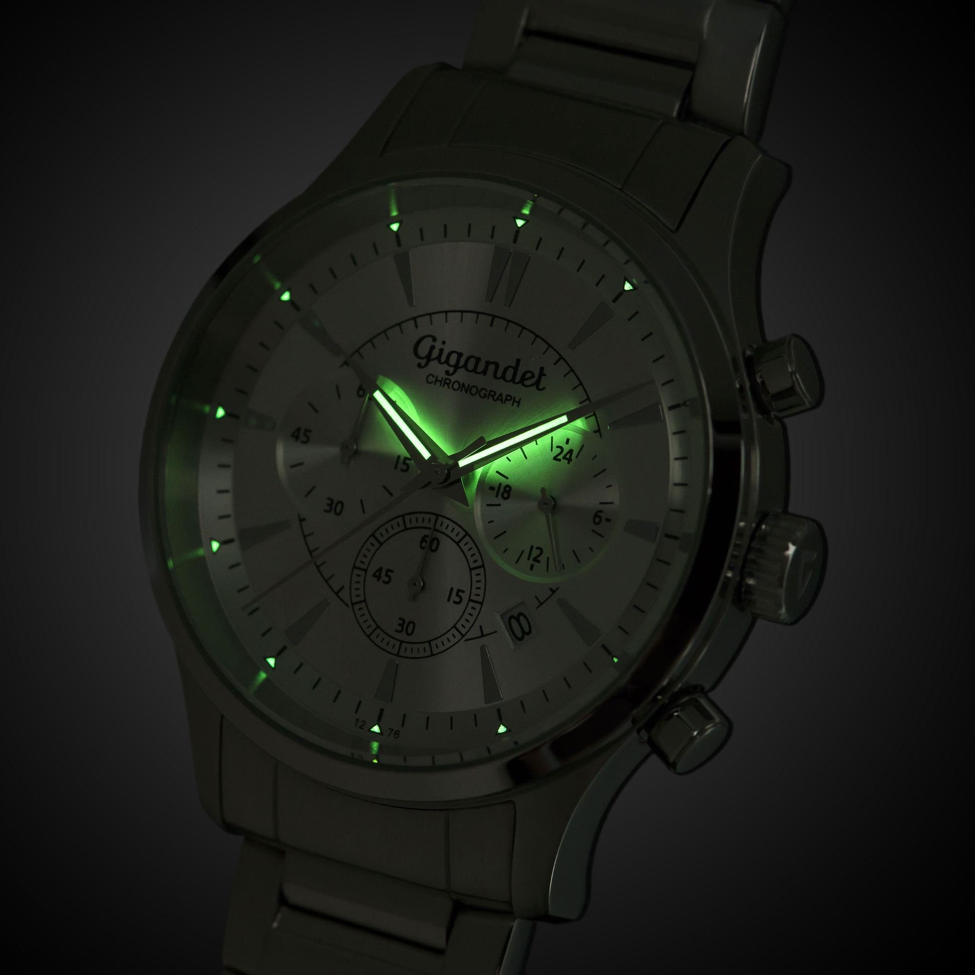 Gigandet Chronograph Armbanduhr, Herrenuhr, Sportuhr, 44mm, BRILLIANCE G48-005, Mineralglas, Datumsanzeige, Edelstahlband, 5bar/50m wasserdicht
