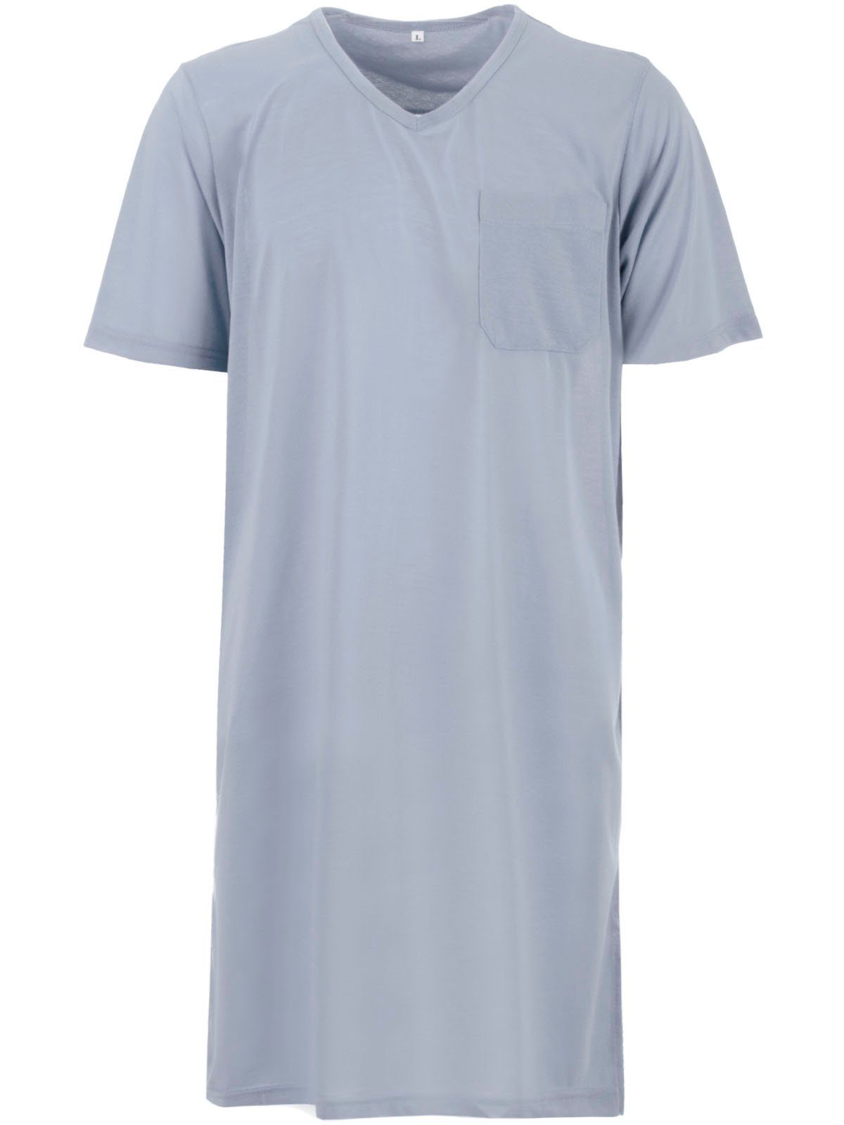 Lucky Nachthemd Nachthemd Kurzarm - Uni V-Ausschnitt grau