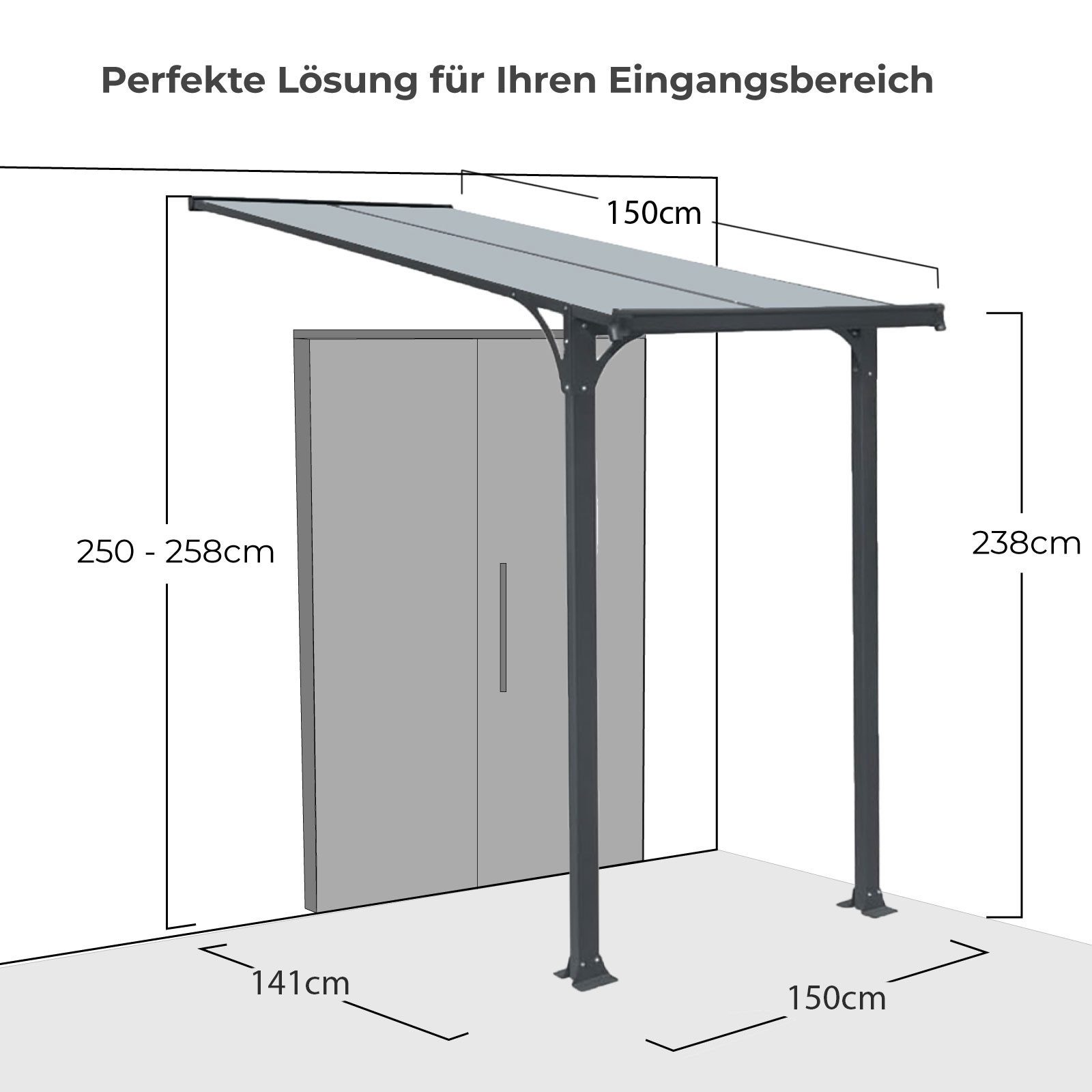 osoltus Terrassendach Haustürvordach Vordach Aluminium Polycarbonat Überdachung 150 x 150cm