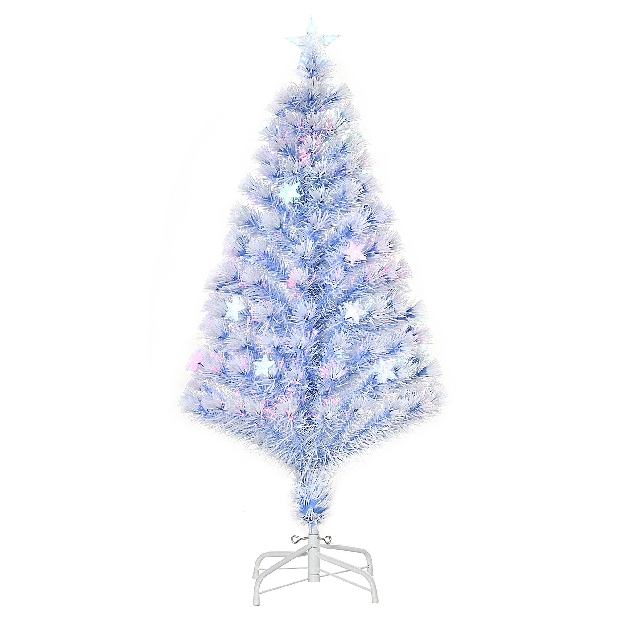 HOMCOM Künstlicher Weihnachtsbaum Christbaum mit 3 LED-Leuchten PVC, Tannen, Künstlicher Weihnachtsbaum Tannenbaum mit LED-Leuchten Weiß+Blau