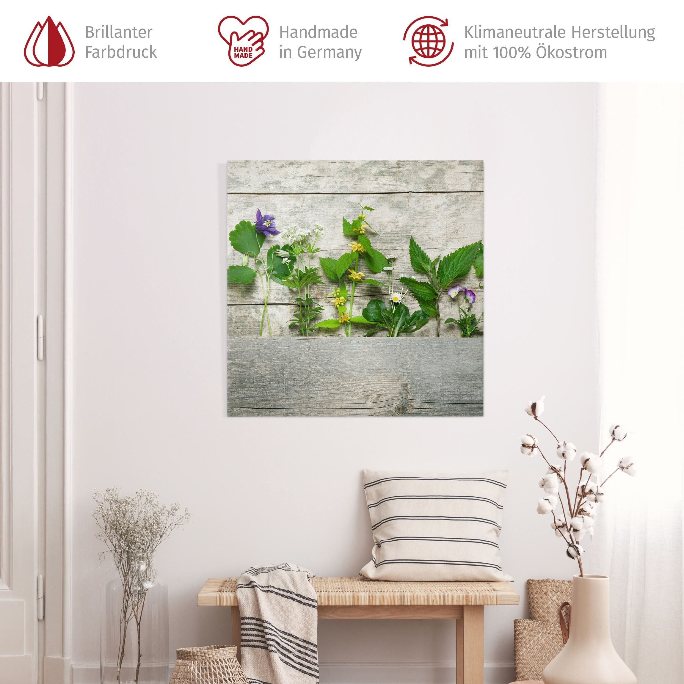 Bilderdepot24 Leinwandbild Küchenbild Modern Heil Wiesenkräuter beige grün Leinwanddruck XXL, Küche Esszimmer Wandbild Kunstdruck Wanddeko Druck Bild auf Leinwand