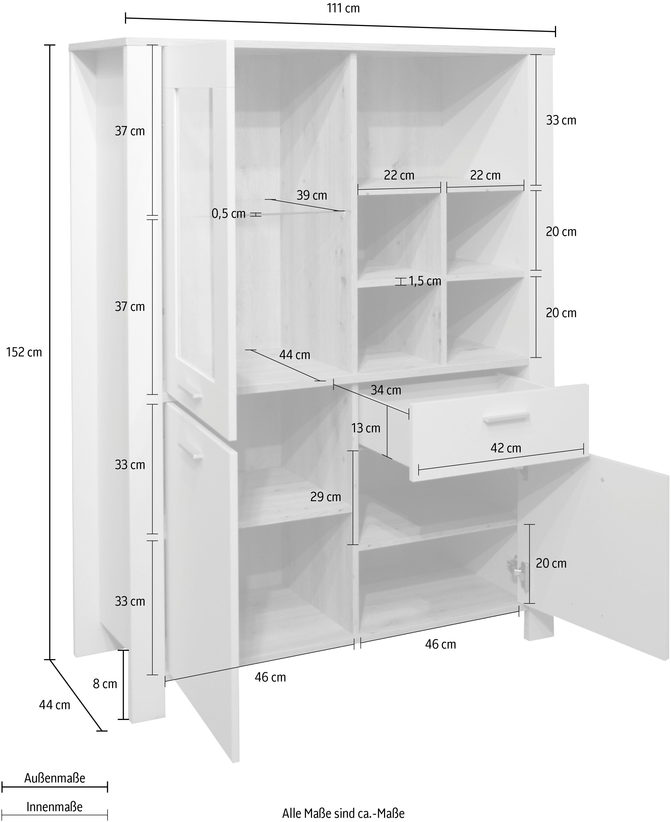 Mäusbacher Hochschrank kreidegrau | kreidegrau lack/asteiche cm Breite matt Nele 111 lack matt