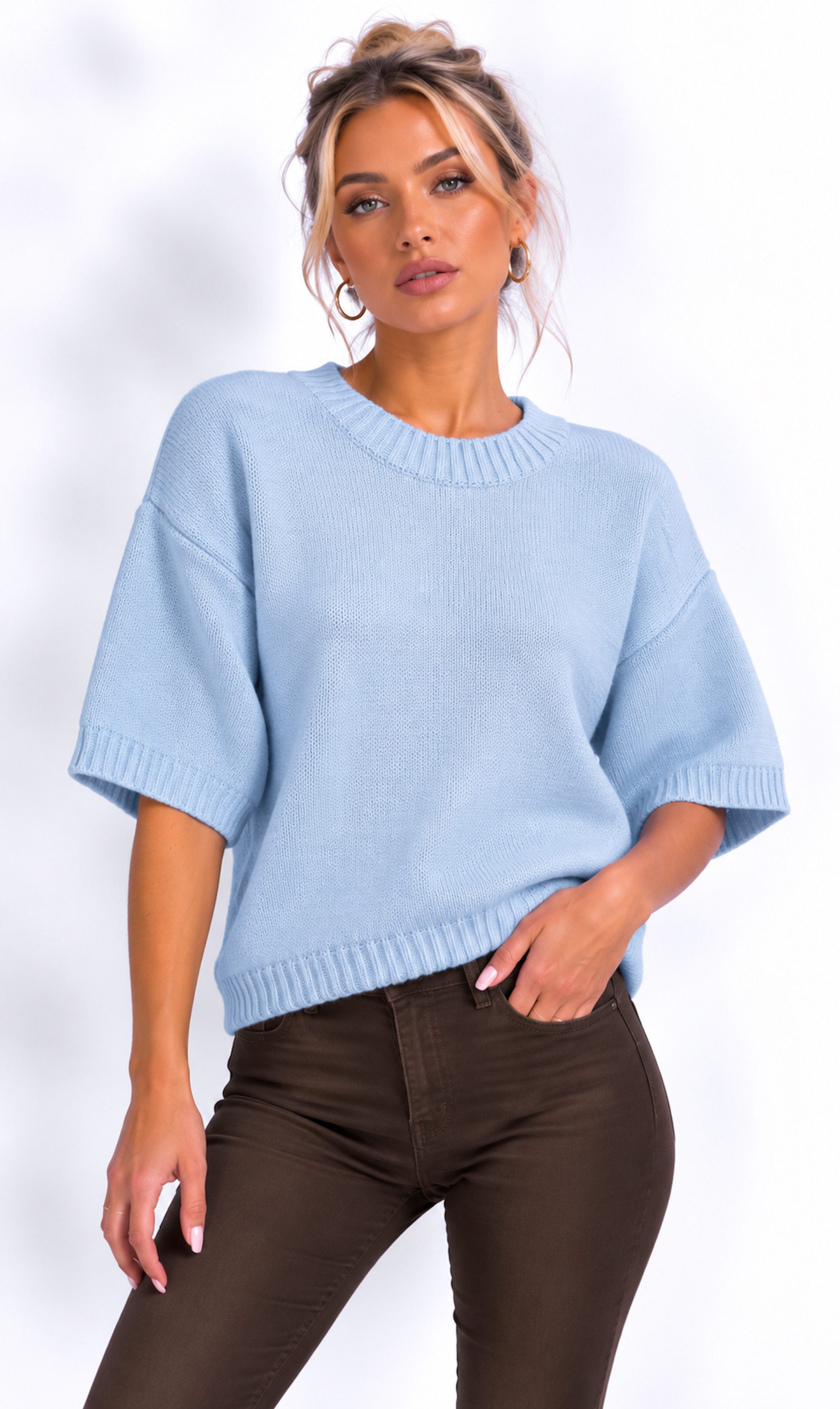 Worldclassca Strickpullover Worldclassca Damen Basic Kurzarm Strickpullover Leicht Rundhals Pulli Neue Kollektion - Stilvolle und gemütliche Strickmode für Damen