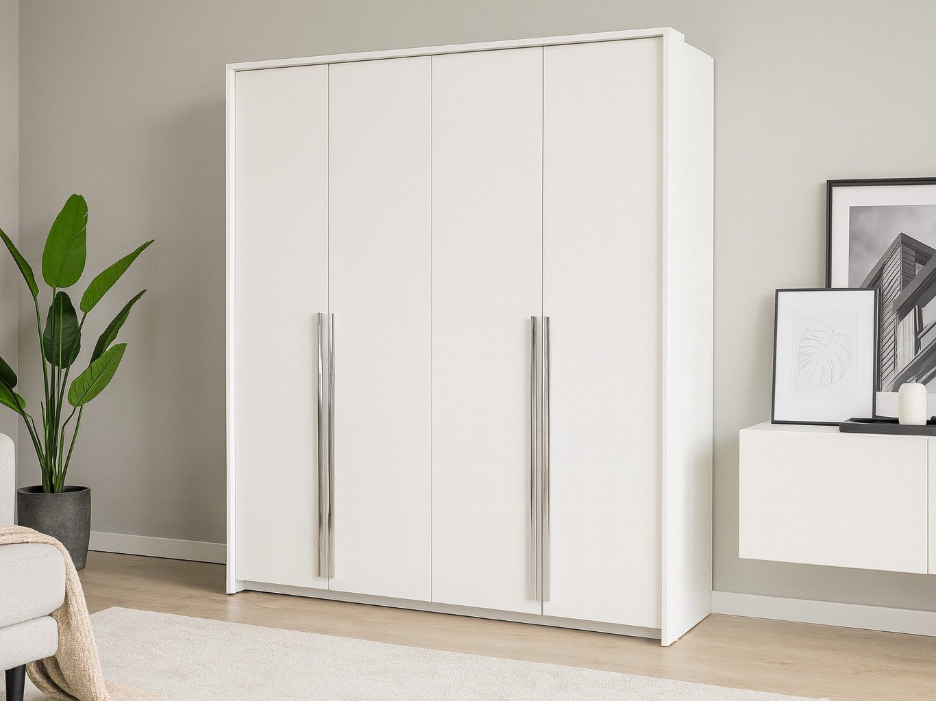 Beautysofa Drehtürenschrank GIANA 4‑türig (im modernen Stil, mit 2 Kleiderstangen & 4 Ablagefächern) Breite: 210 cm