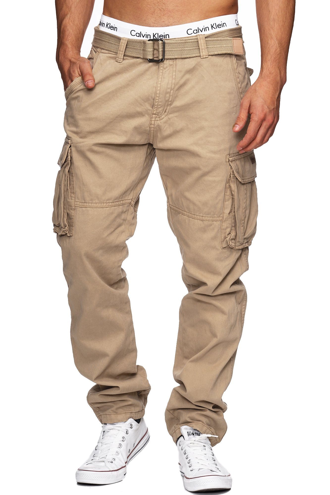 Indicode Heren William Cargo Pants | Cargobroek van katoen met riem Amber S