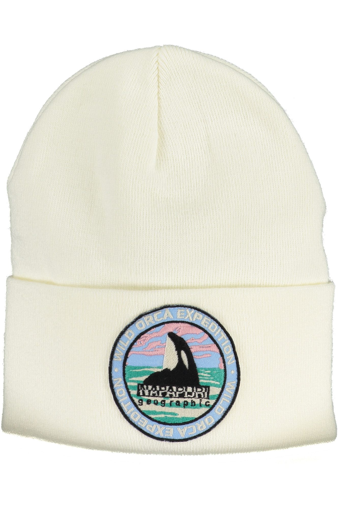Napapijri Strickmütze Elegante Herrenmütze in Weiß mit Logo-Applikation