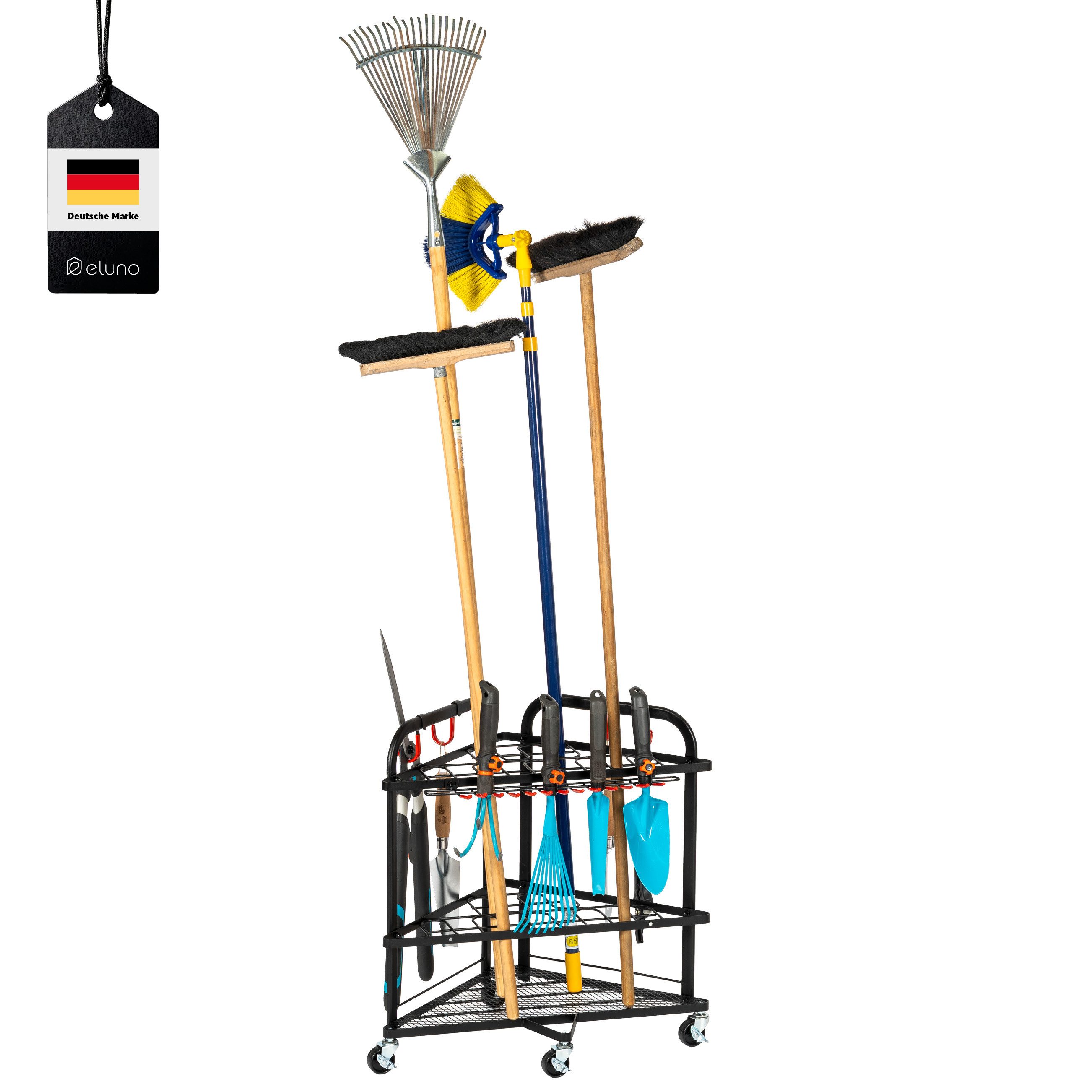 Gartengerätehalter mit extra Haken, aus schwarzem Stahl