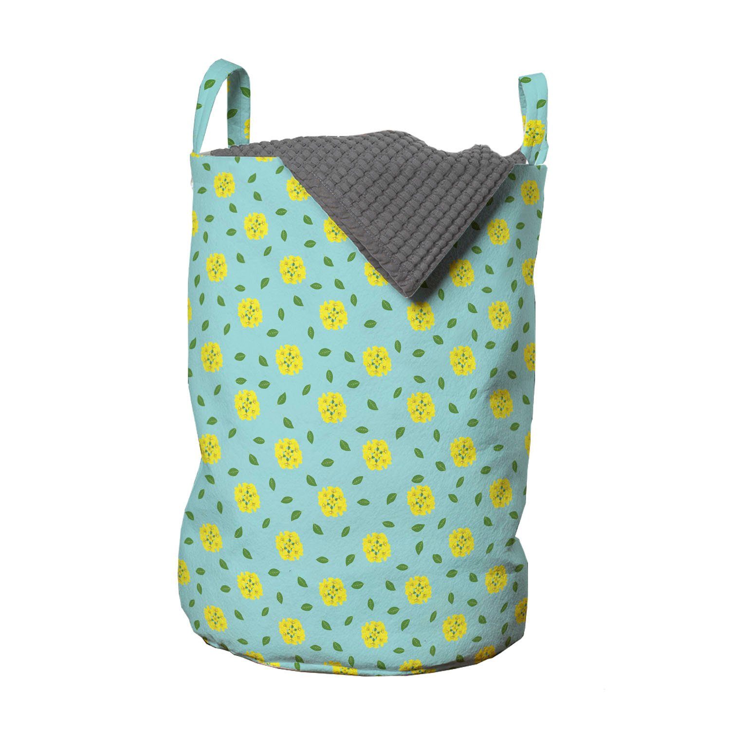 Abakuhaus Wäschesäckchen Wäschekorb mit Griffen Kordelzugverschluss für Waschsalons, Frühling Gelbe Blumen-Blüten Blätter-