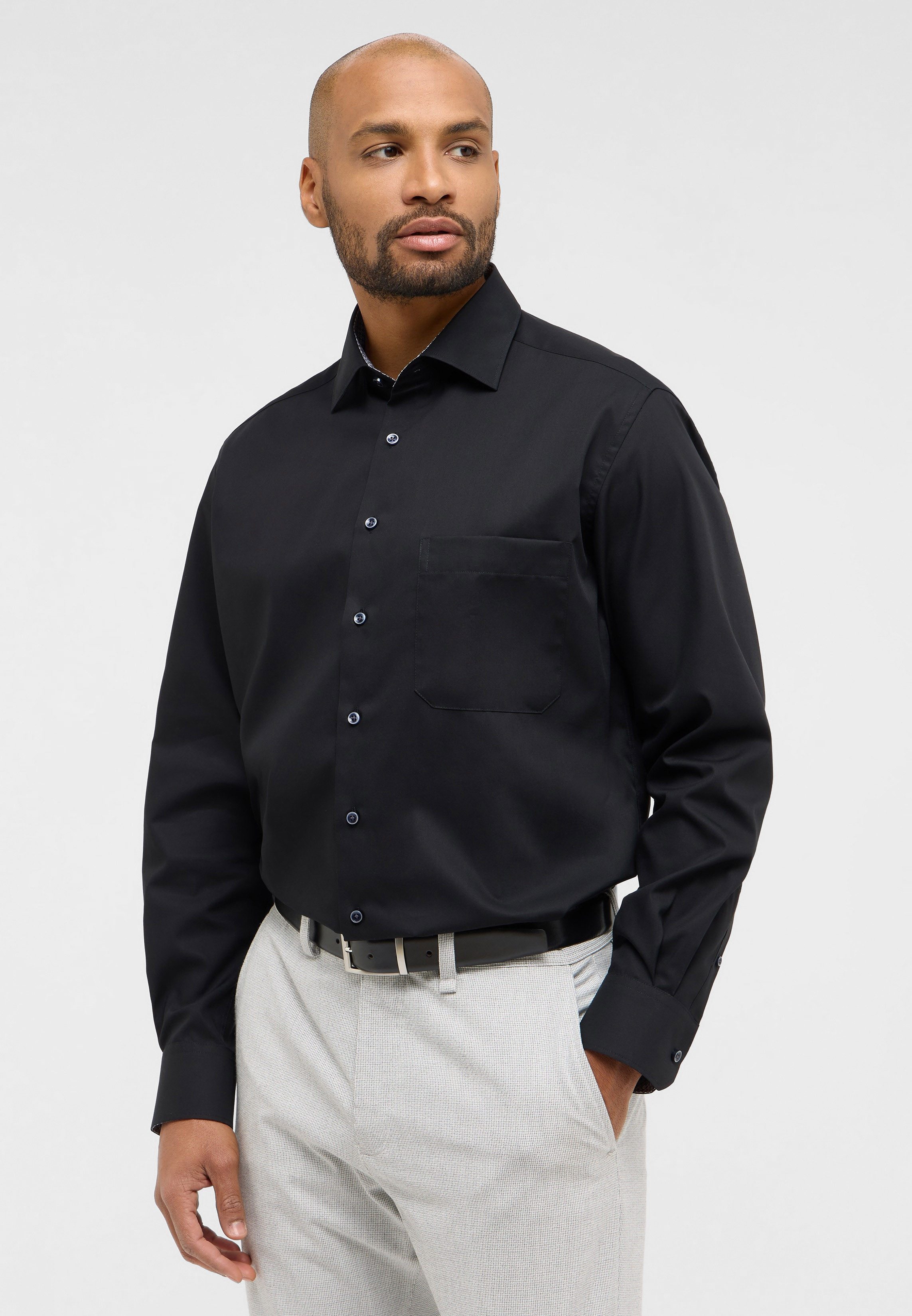 Eterna Businesshemd ETERNA COMFORT FIT Langarm Hemd schwarz popeline 1305-39-E15K - ORIGIN