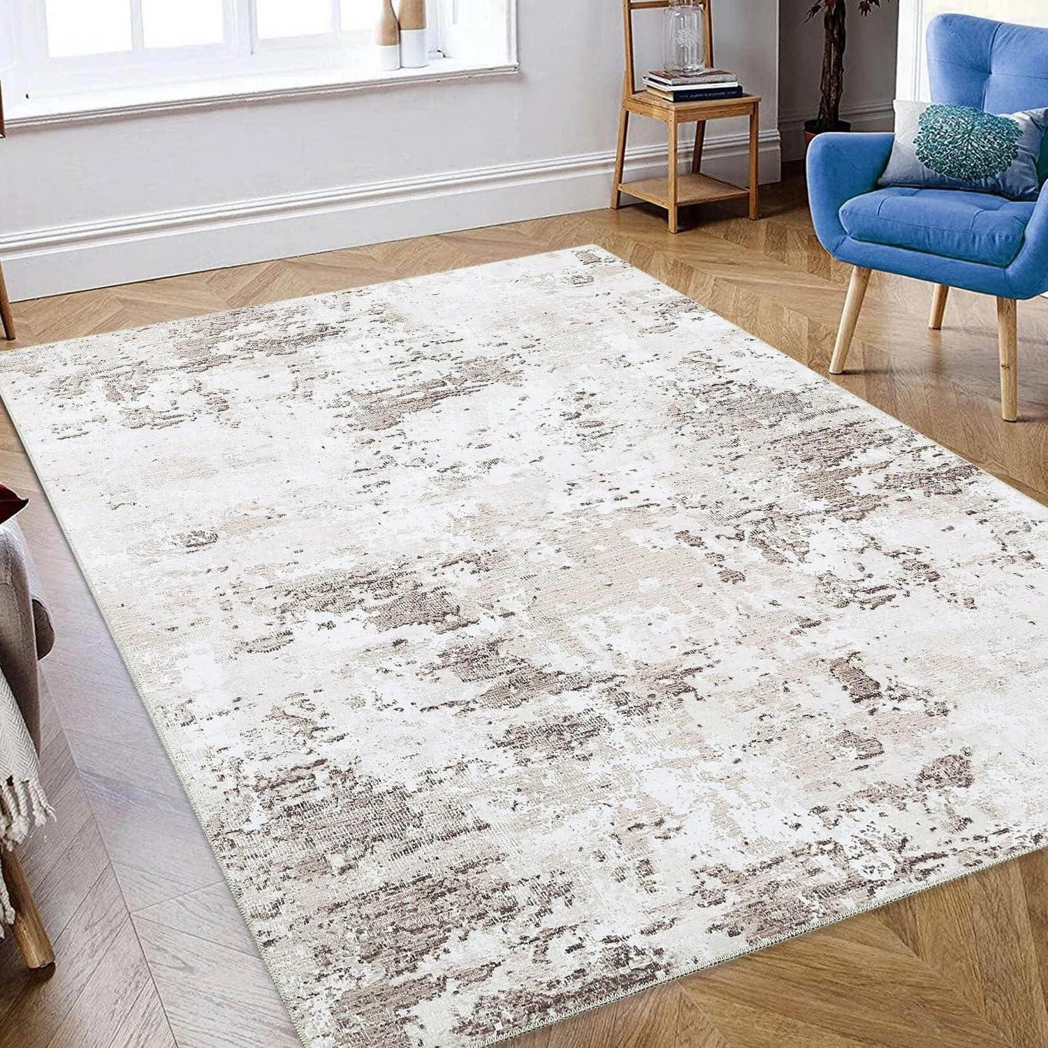 LuxusKollektion Designteppich Teppich Wohnzimmer 120x170 cm Abstrakt Beige, rechteckig, Höhe: 10 mm