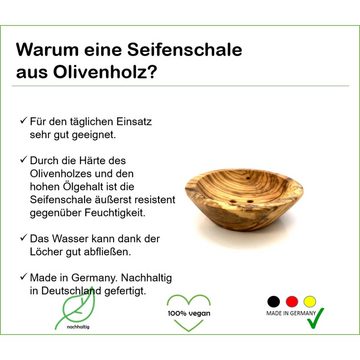 Olivenholz-erleben Seifenschale Runde Seifenschale, Ø 8 cm aus Olivenholz, 1-St., resistent gegenüber Feuchtigkeit, hygienischer als Kunststoff