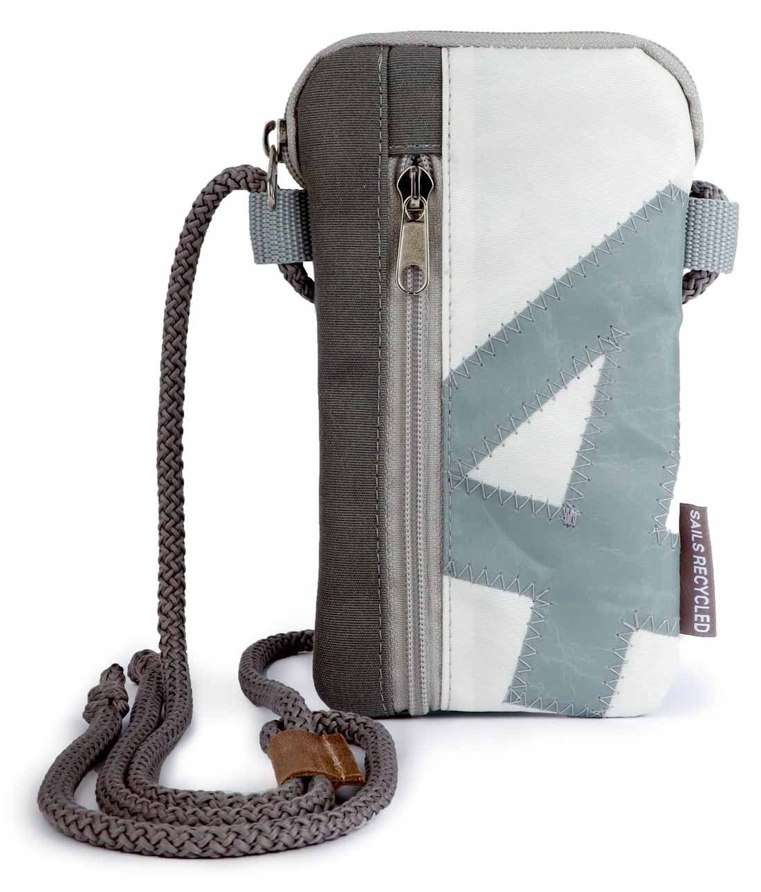 Handytasche Handytasche Nautik Lütt Weiss Grau Zahl Grau aus recyceltem Segeltuch