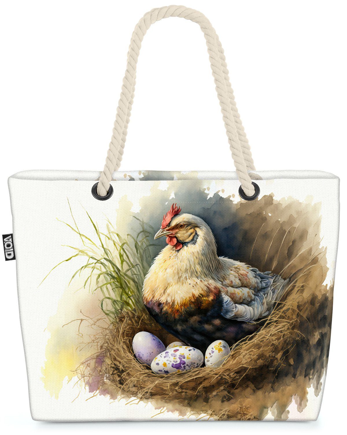 VOID Strandtasche (1-tlg), Osternest Henne Eier Tasche Einkaufstasche Ostern Beach Bag