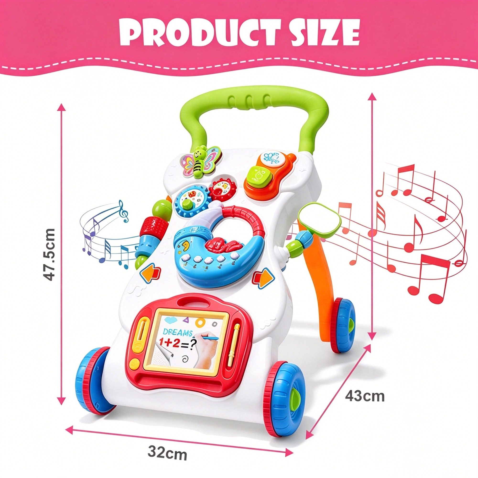 ibettertec Babywalker Lauflernwagen, Baby Walker Gehhilfe, Baby Laufwagen, Musik & Licht, (Kein Set, 1-tlg., Einzelprodukt, kein Set), Lauflernwagen mit Musik, Licht & einstellbarer Geschwindigkeit
