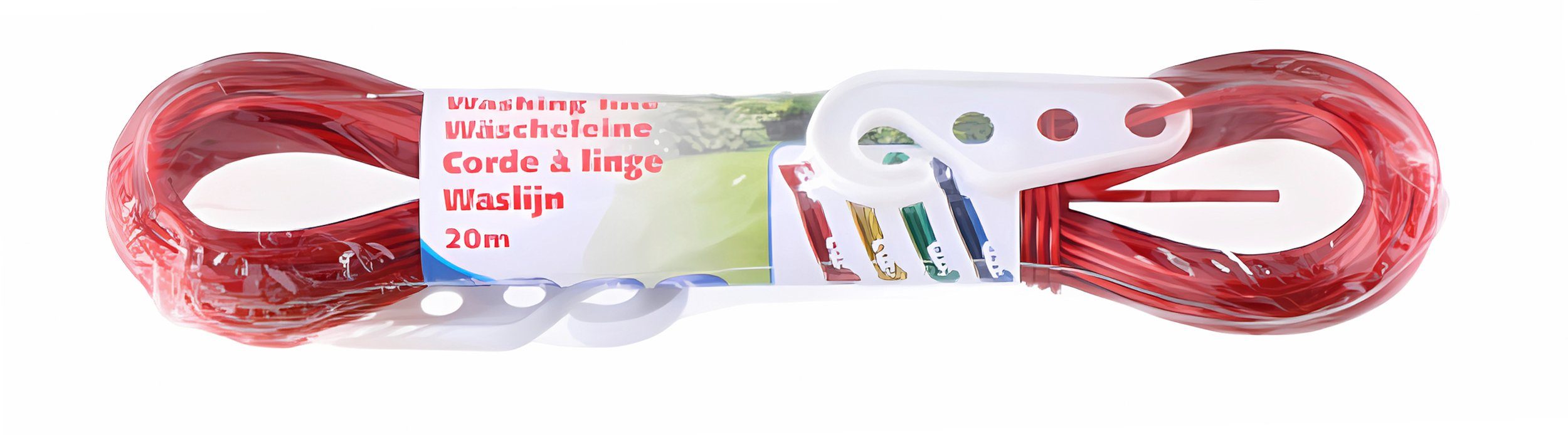 Lifetime Wand-Wäscheleine WÄSCHELEINE 20m rutschfest Ø1,5mm mit 2X Haken Stahleinlage 54 (Rot), Camping Wäsche Leine