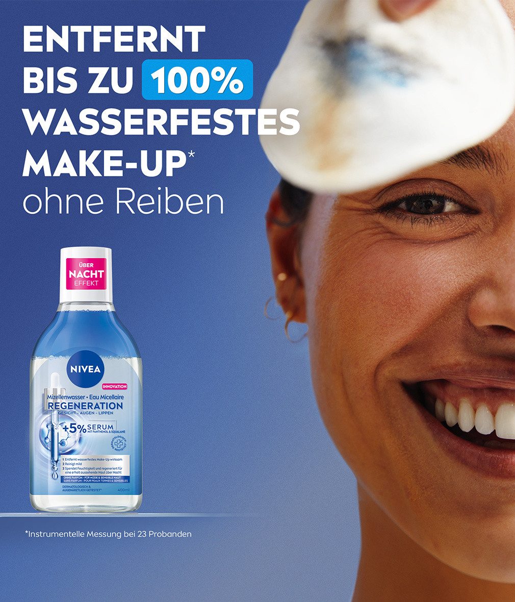 Nivea Gesichtspflege 3 x Mizellenwasser Panthenol Squalan Make-Up Entferner 400ml Packung, 3-tlg., Parfümfrei