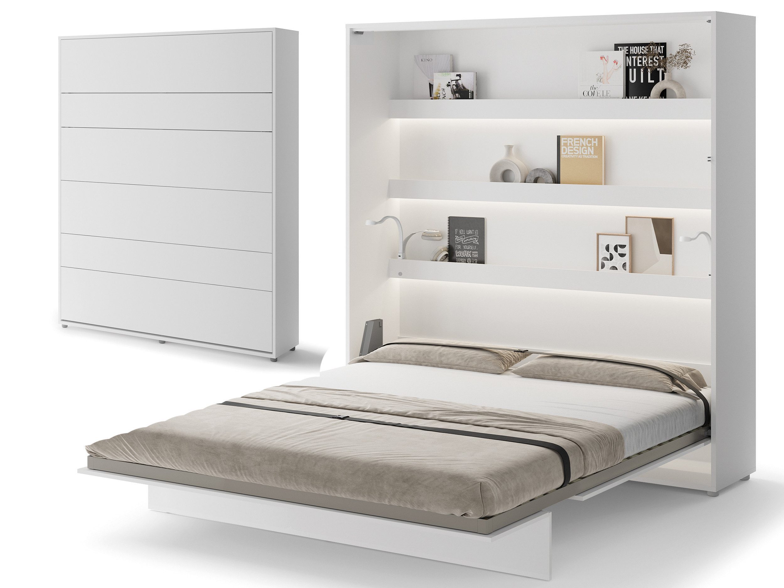Friderik-EU Schrankbett Vertical Wandklappbett Lenart Bed Concept - inklusive Trageservice Vertikales Wandklappbett mit pneumatischer Hebehilfe, Soft-Close