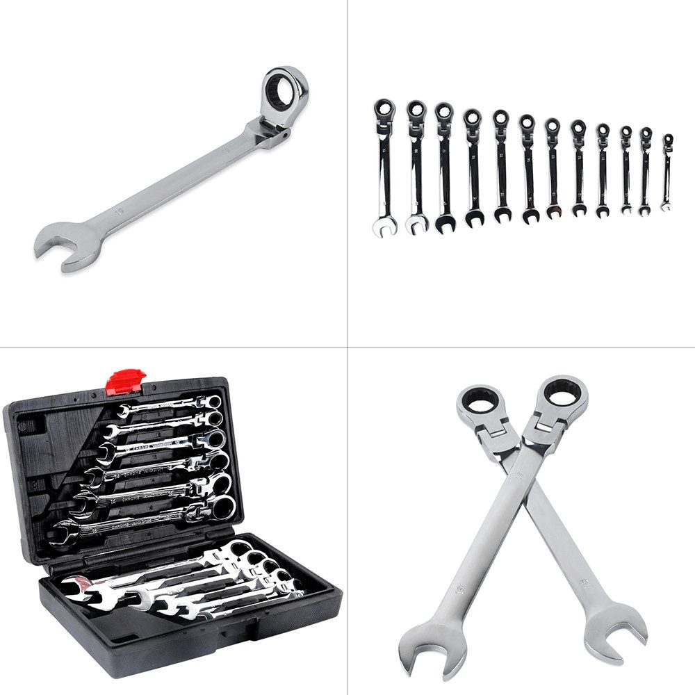 JEOBEST Ratschenringschlüssel Flexibles Gelenk-Ratschenschlüssel-Set, (12-Tlg.,8-19 mm, Metrisch) 72 Zähne Schraubenschlüssel Set