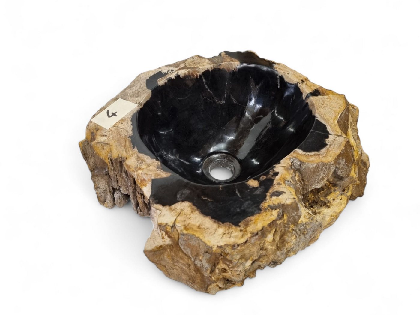 Thumbnail - Kinaree Aufsatzwaschbecken Versteinertes Holz Waschbecken #4, poliert, Naturstein, Schwarz, Braun, Bruchstein Optik