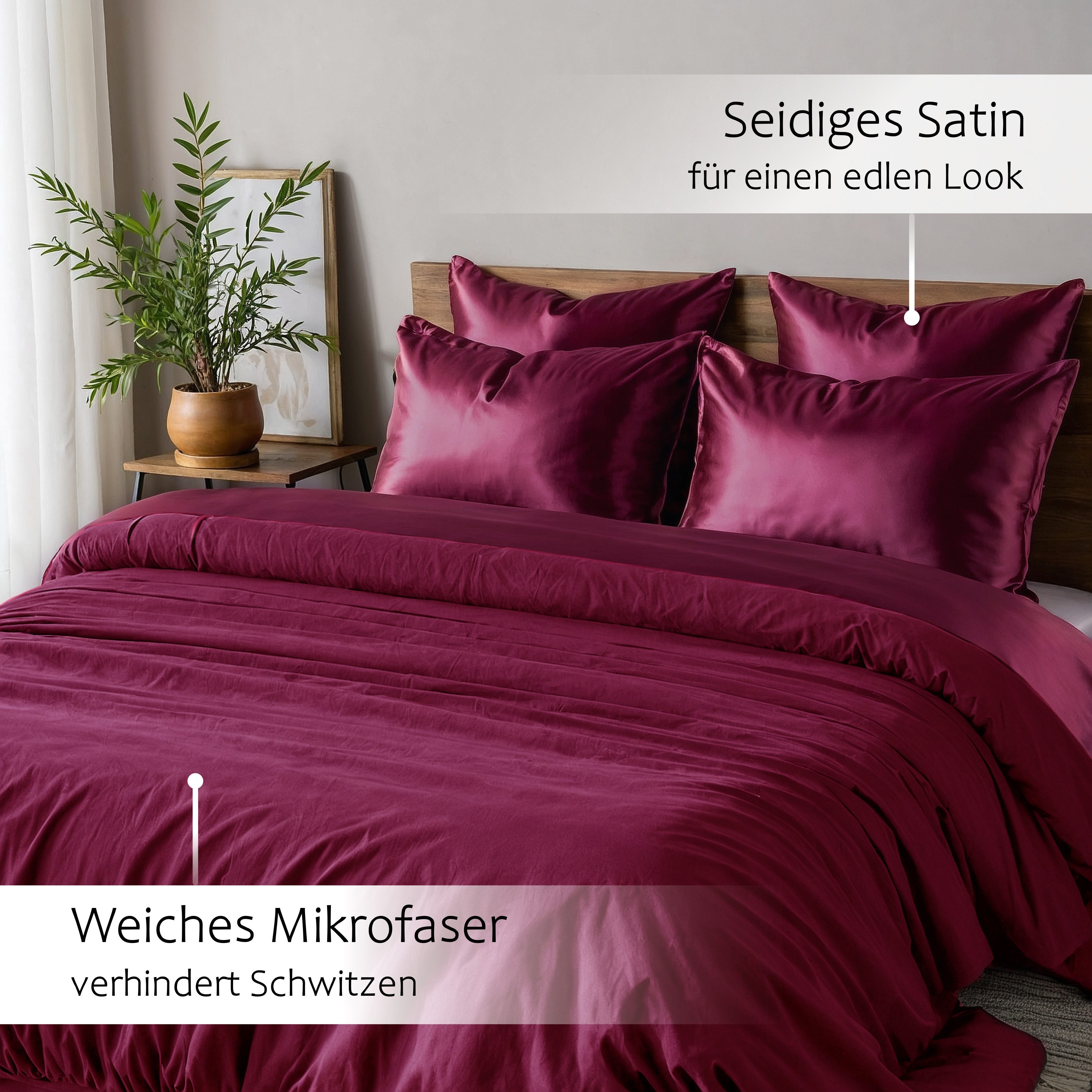 Cozyor Wendebettwäsche Satin glänzend matt 135x200, 155x200, 155x220, 200x200 cm extra weich, Satin & Mikrofaser, 2 teilig, Edel und hochwertig – Bild 4 von 5