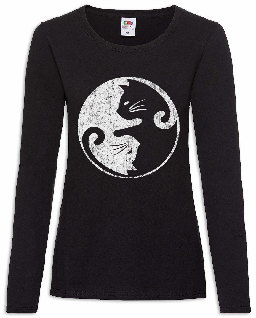 Urban Backwoods Langarmshirt Cats Yin & Yang Damen Langarmshirt Cat Katze Katzen Circle Kreis Lover (1-tlg) Sign Symbol Love Liebhaber