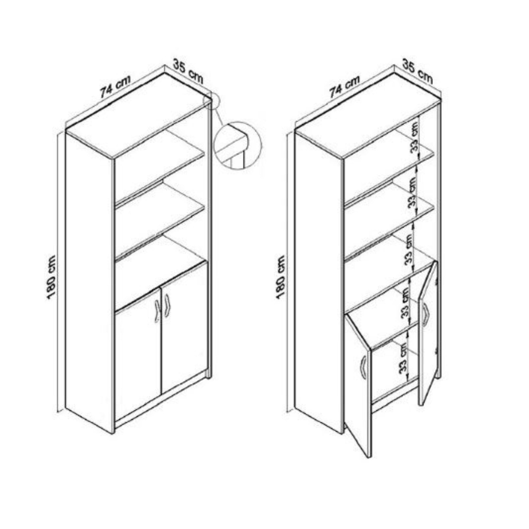 Home Collective Bücherregal mit 5 Ebenen und 2 Türen Mehrzweckschrank Haushaltsschrank, strapazierfähige Laminatplatte, 16 mm dick, mit 4 Einlegeböden, für Schl – Bild 5 von 5
