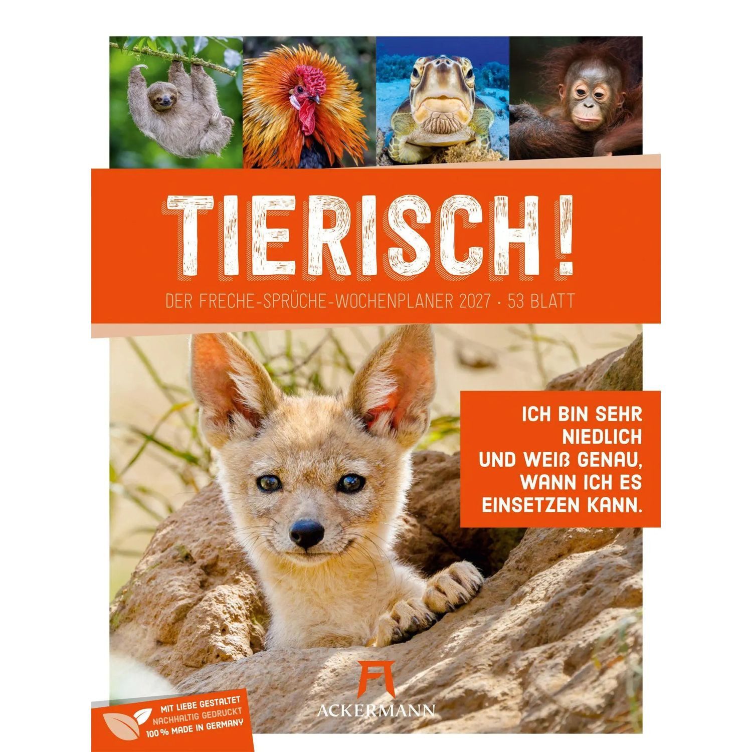 Ackermann Wandkalender Tierisch Sprüchekalender Wochenplaner 2027