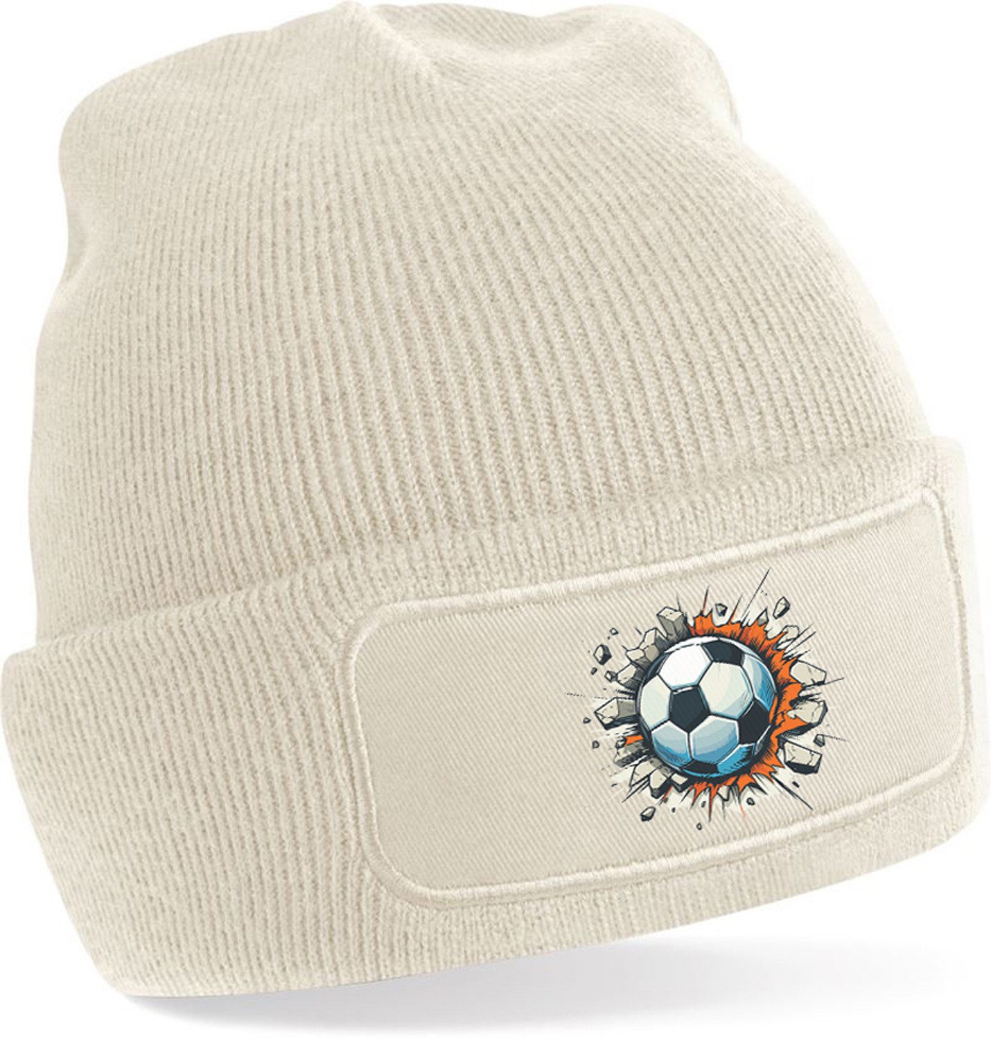 Strickmütze für kalte Tage - Fussball Mütze mit coolem Print