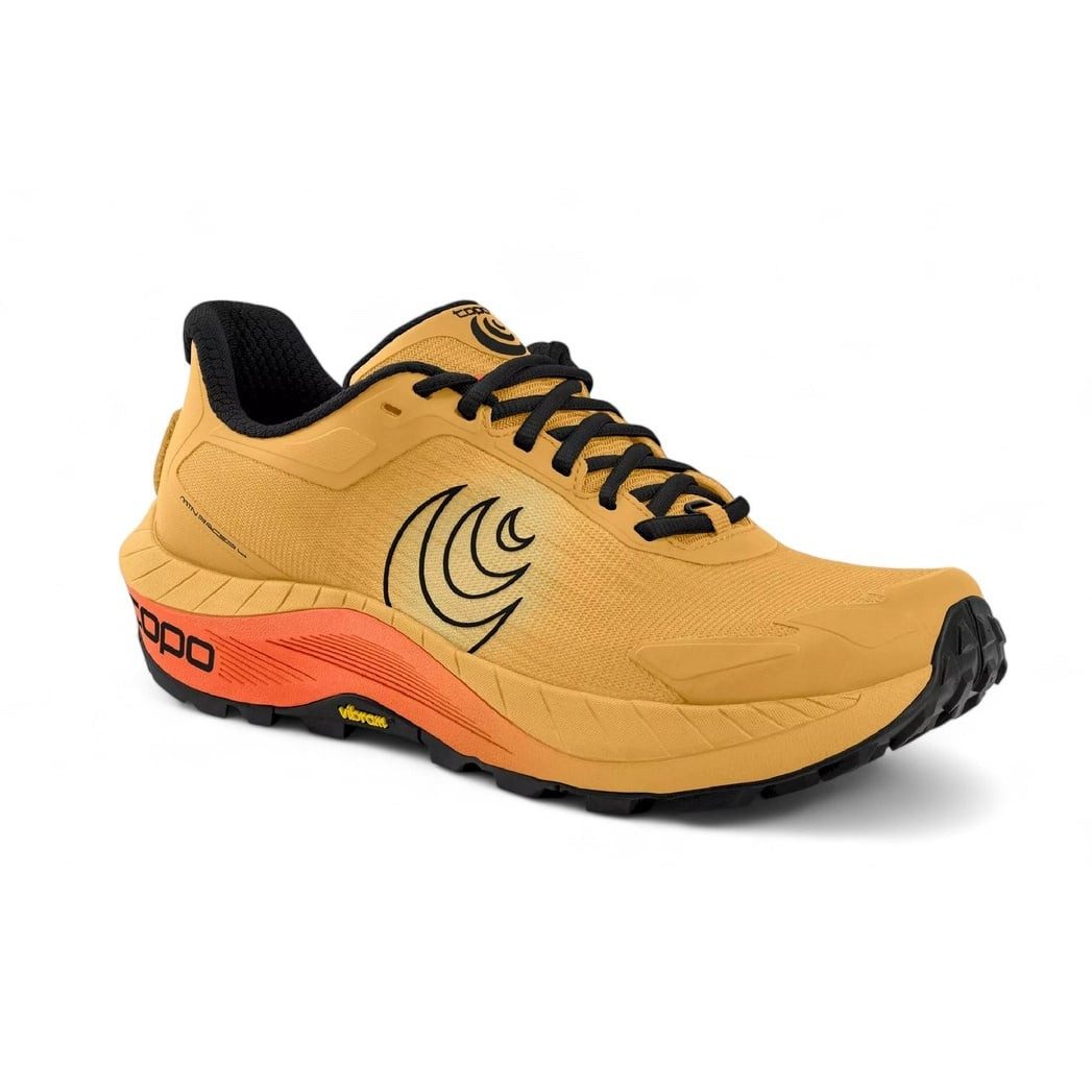 Topo MTN Racer 4 (Mountain, Trail, breitere Zehenbox) orange/schwarz Herren Laufschuh