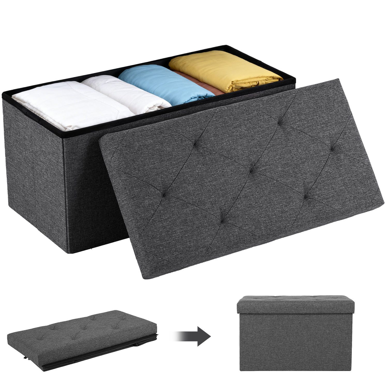 SURFOU Sitzhocker Fußhocker Strickhocker Stoff Hocker Aufbewahrungsbox, bis 300 kg für Wohnzimmer Schlafzimmer Flur