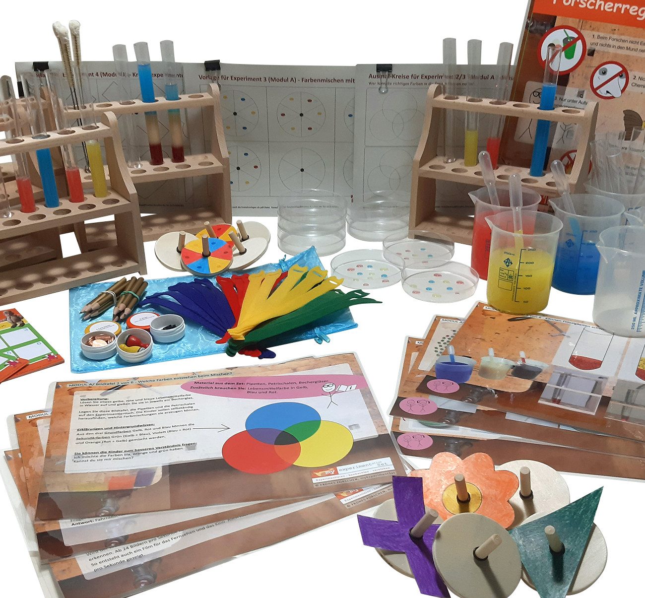 myExperimentSet Experimentierkasten für Forscherstationen in der Grundschule, (6 unabhängige Forscherstationen-tlg., Forschen, Entdecken und Wissen erleben), inkl. laminierten Erklärtafeln mit Bildern und Zeichnungen