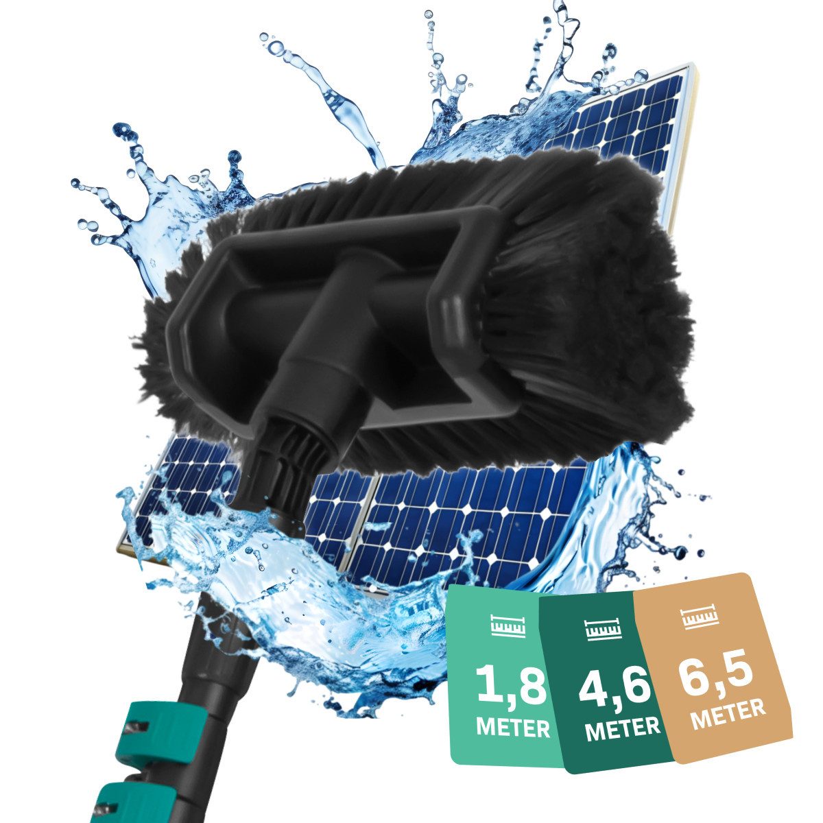 VONROC Reinigungsbürste Teleskop Waschbürste mit Teleskopstiel, Reinigung für Fenster, Terrassendach, Solaranlage, (Packung), Integrierter Wasserschlauch, Stufenlos verstellbar