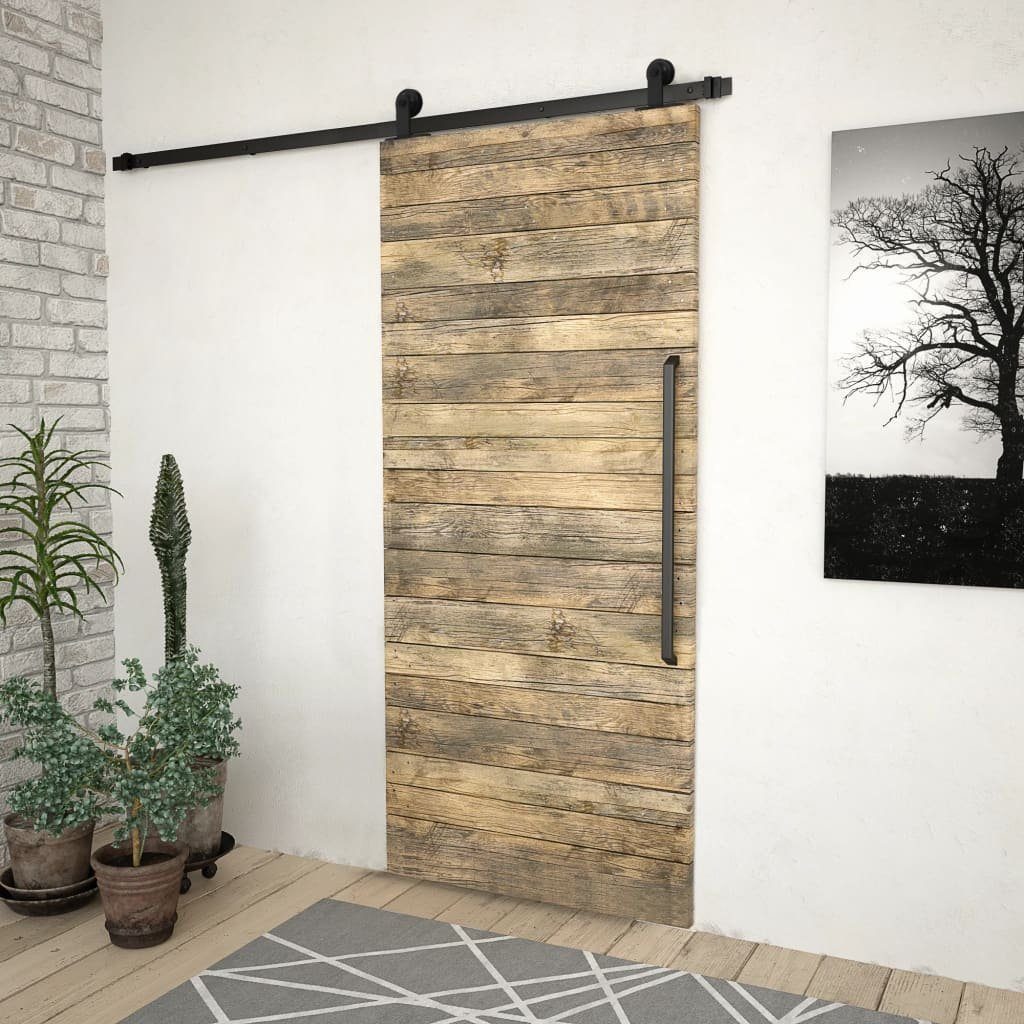 vidaXL Zimmertür 200 cm Schiebetürbeschlag-Set 200 cm Stahl Schwarz inkl Schienen Roll