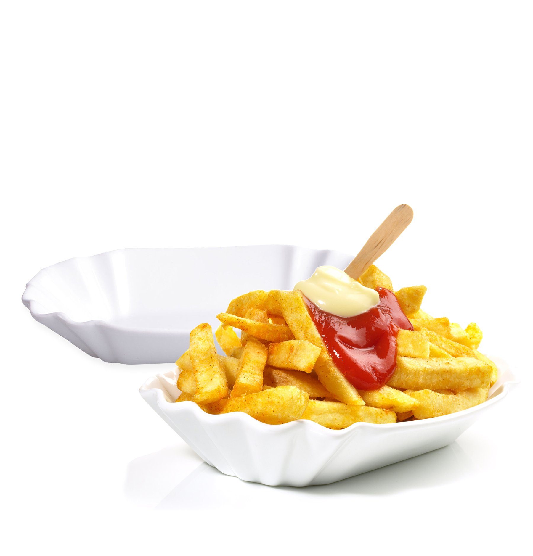 BigDean Snackschale Pommesschale Porzellan 19,5cm Weiß Currywurstschale Pommes Frites, Porzellan, (Packung, 1-tlg), Spülmaschinenfest, Porzellan, Weiß, Imbiss Feeling Zuhause