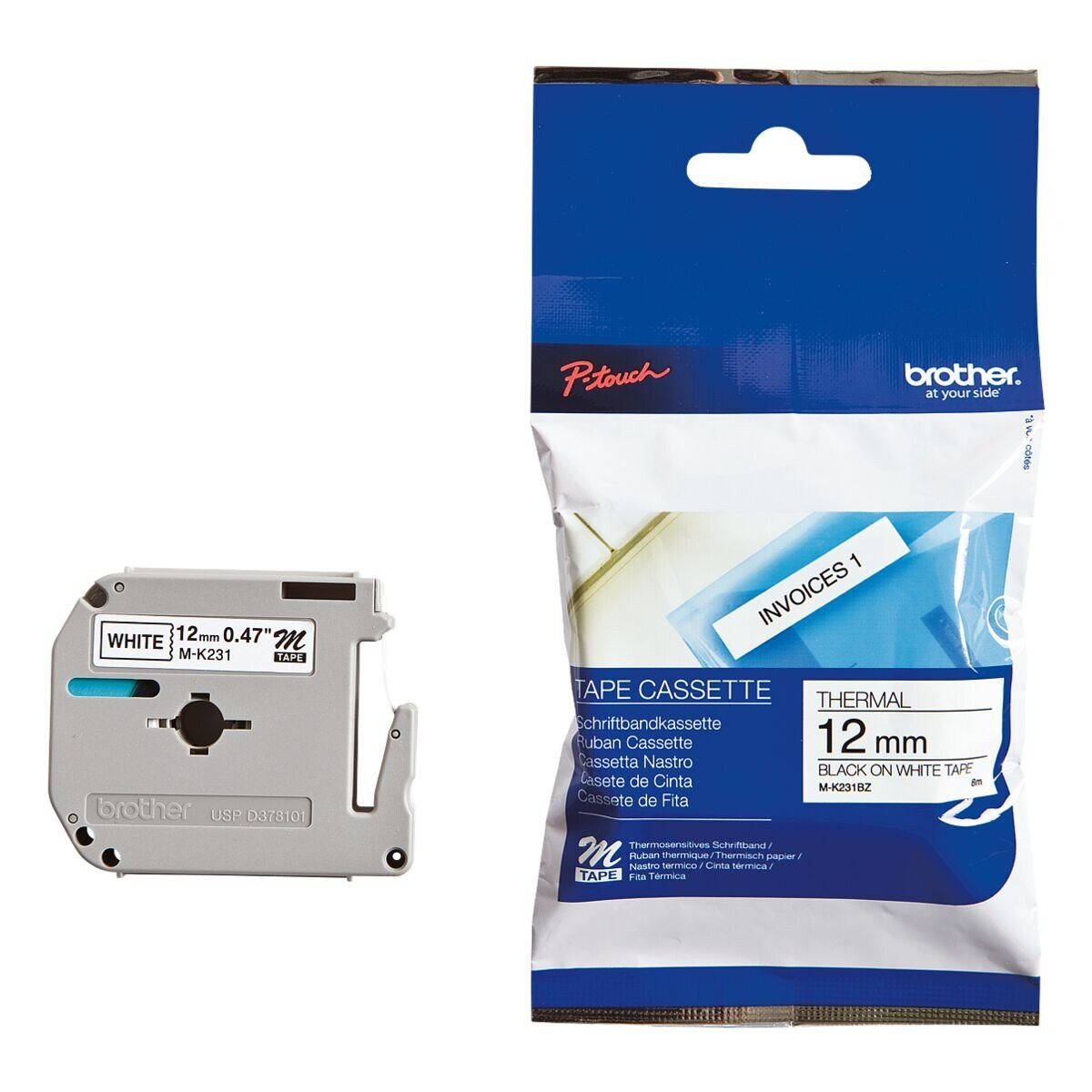 Brother Beschriftungsband M-K231, M-Tape 12 mm x 8 m, für P-Touch