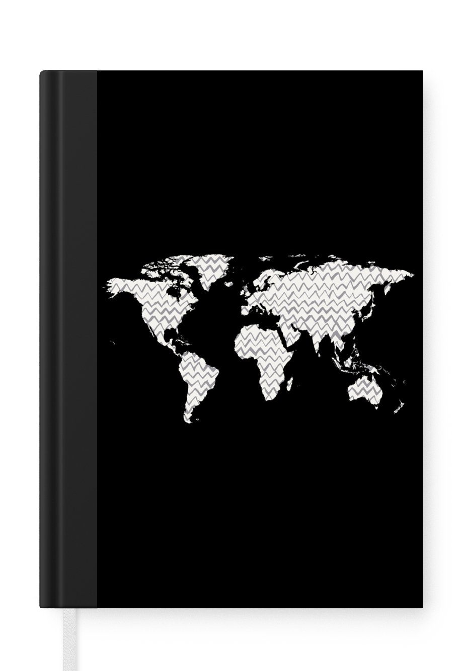 MuchoWow Notizbuch Weltkarte - Design - Grau - Weiß, Journal, Merkzettel, Tagebuch, Notizheft, A5, 98 Seiten, Haushaltsbuch