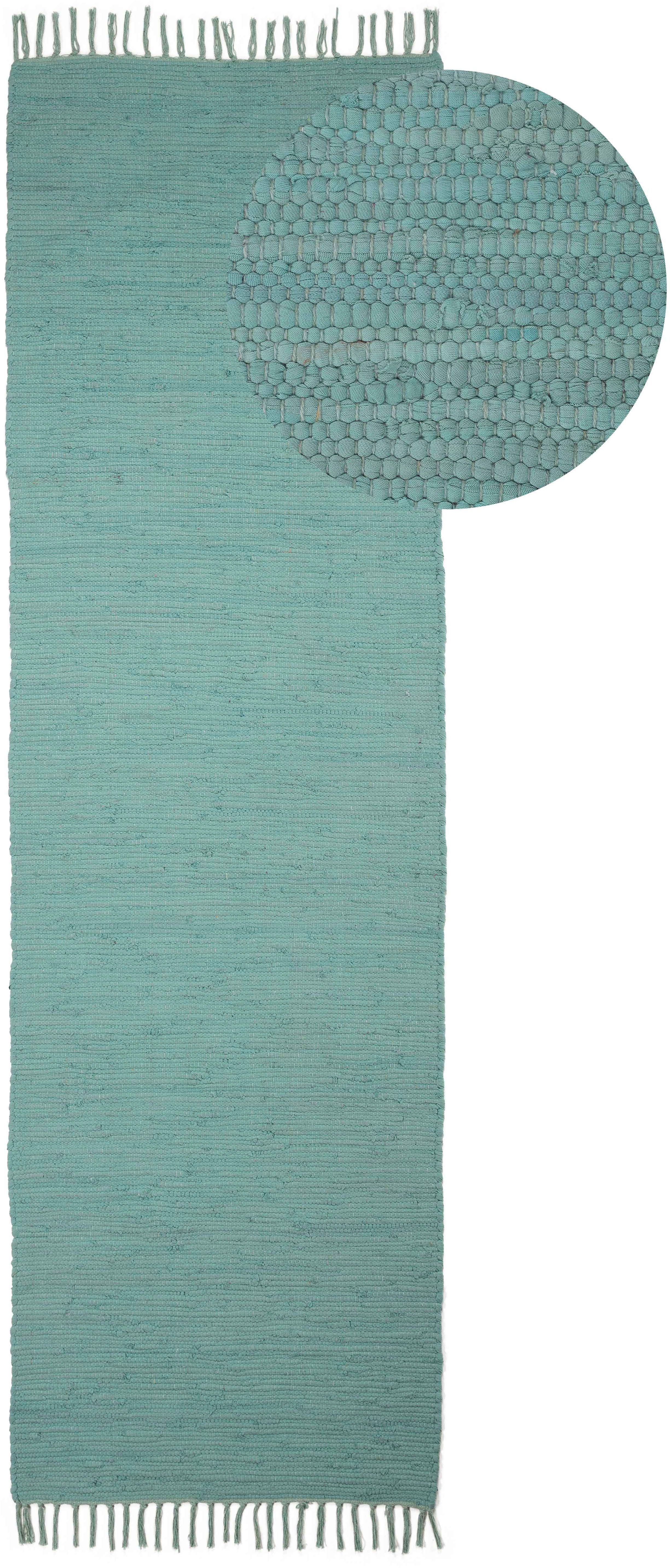 carpetfine Teppich Kelim Chindi uni, auch als Läufer, rechteckig, Höhe: 5 mm, Wendeteppich, reine Baumwolle, handgewebt, Uni-Farben, mit Fransen