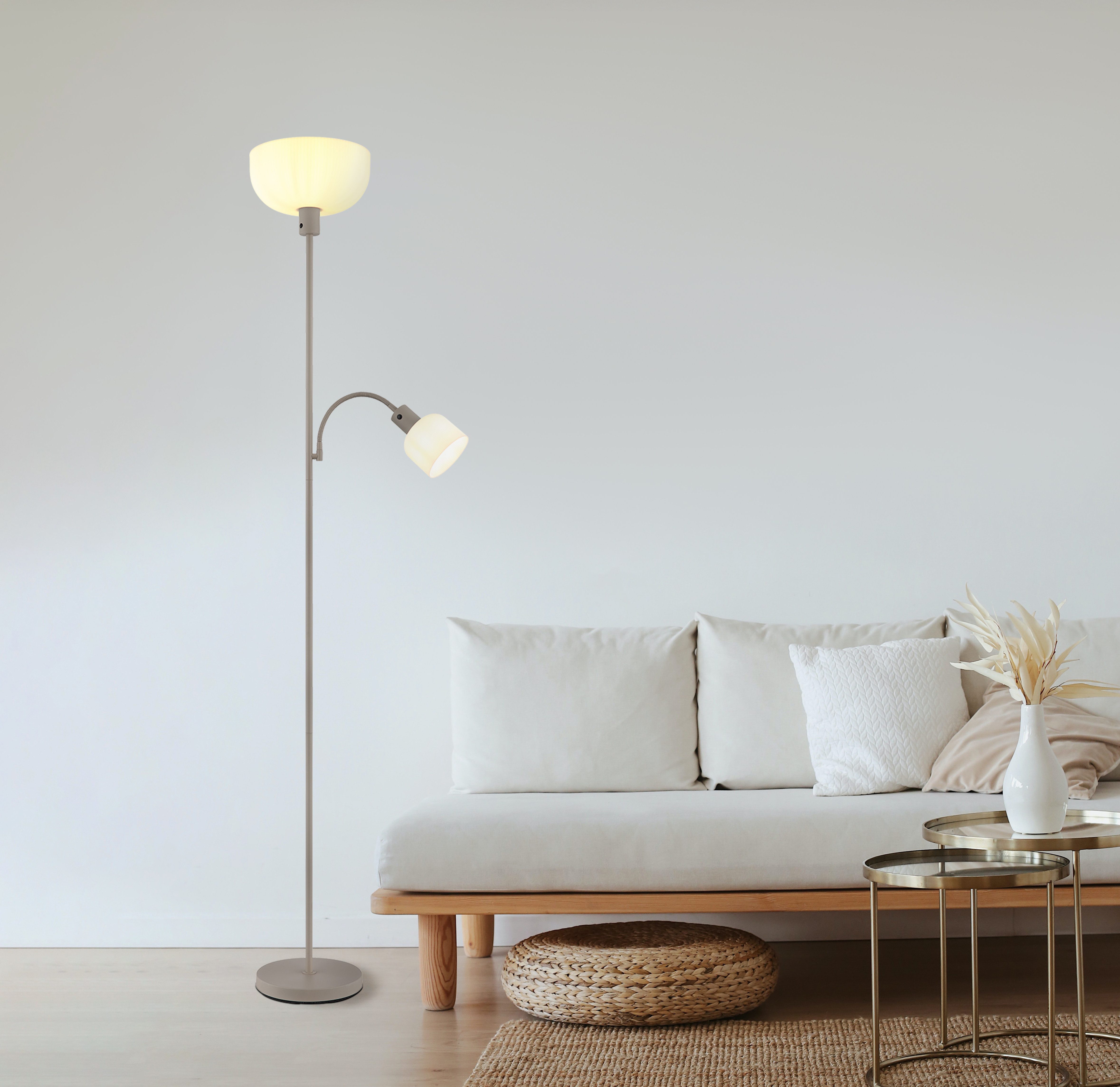 GLOBO LIGHTING Stehlampe HINTON, ohne Leuchtmittel, Stehleuchte Sand, Opal, Druckschalter, Flexo, E27/E14